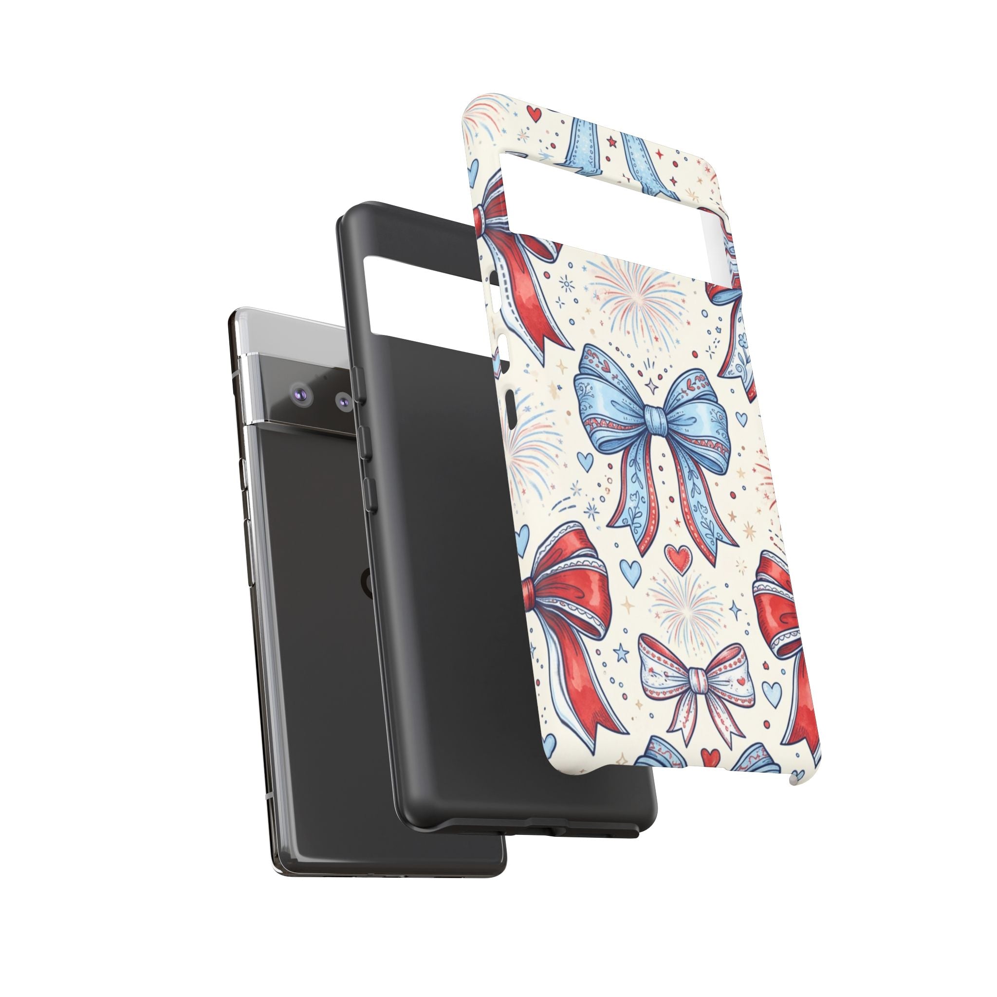 Patriotic Coquette Bows Phone Case – Americana Ribbon & Fireworks Design Printify