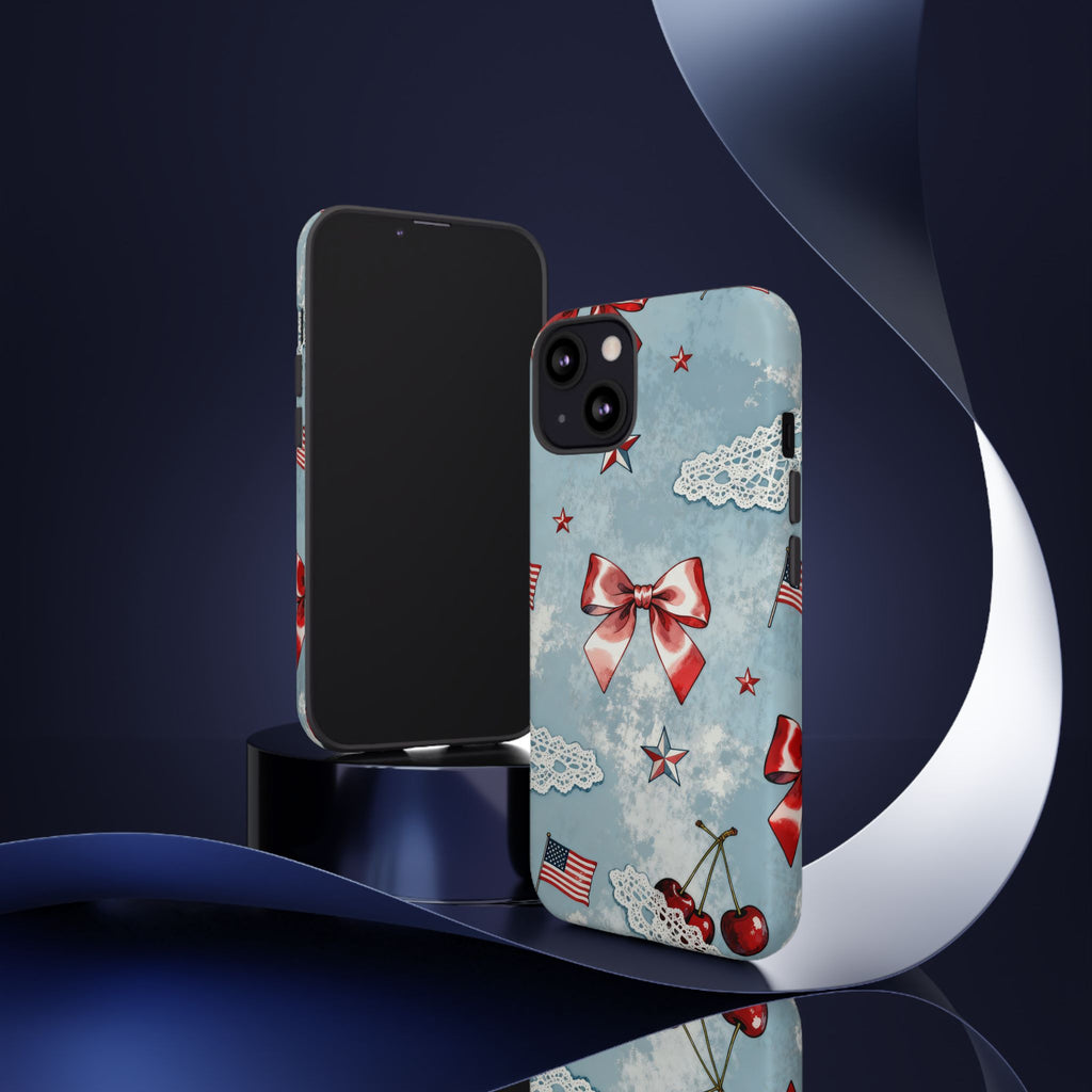 Americana Coquette Cherry Bow Phone Case Printify