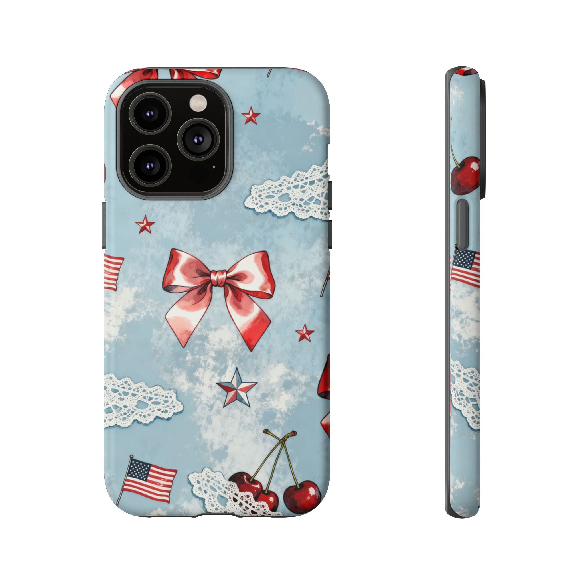 Americana Coquette Cherry Bow Phone Case Printify