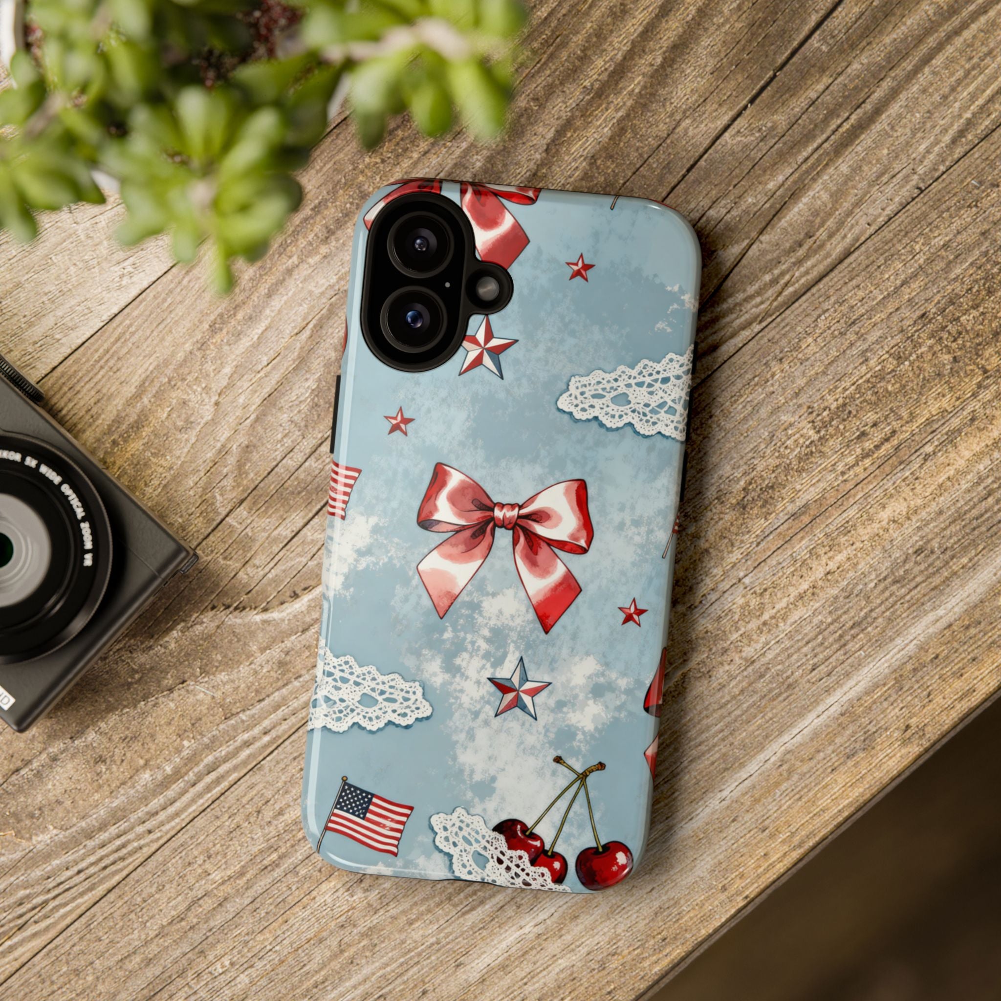 Americana Coquette Cherry Bow Phone Case Printify