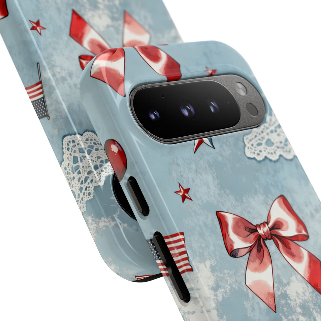 Americana Coquette Cherry Bow Phone Case Printify