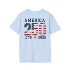 American Flag Pocket T-Shirt — "America's" Small Logo Patriotic Tee Printify