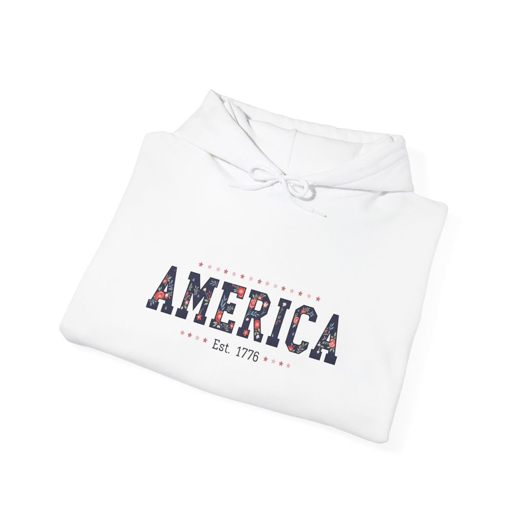 America Flower Hoodie — Floral USA Flag Sweatshirt Printify