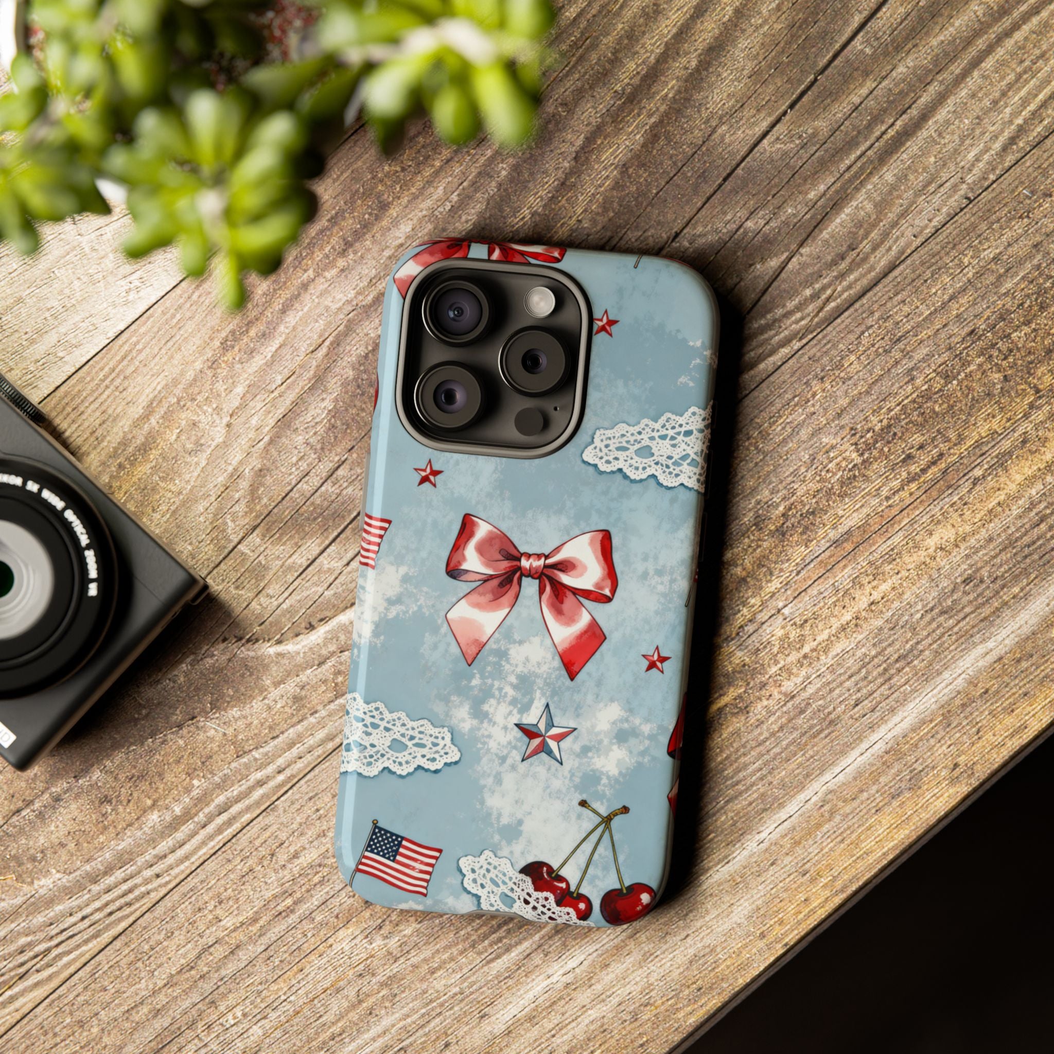 Americana Coquette Cherry Bow Phone Case Printify