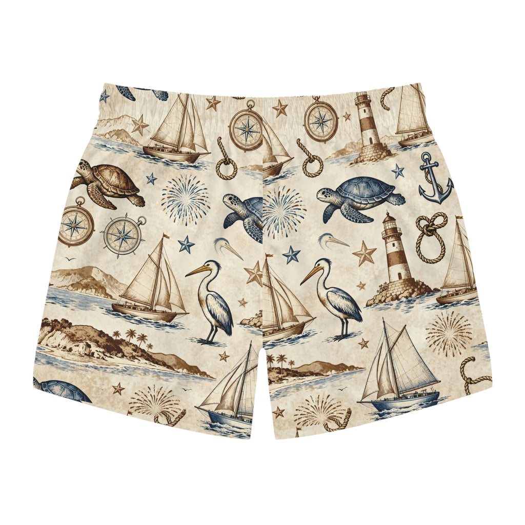 Nautical America Swim Trunks — Patriotic Maritime All-Over Print
