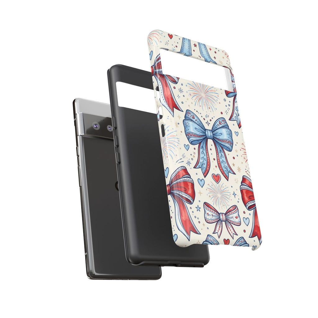 Patriotic Coquette Bows Phone Case – Americana Ribbon & Fireworks Design Printify