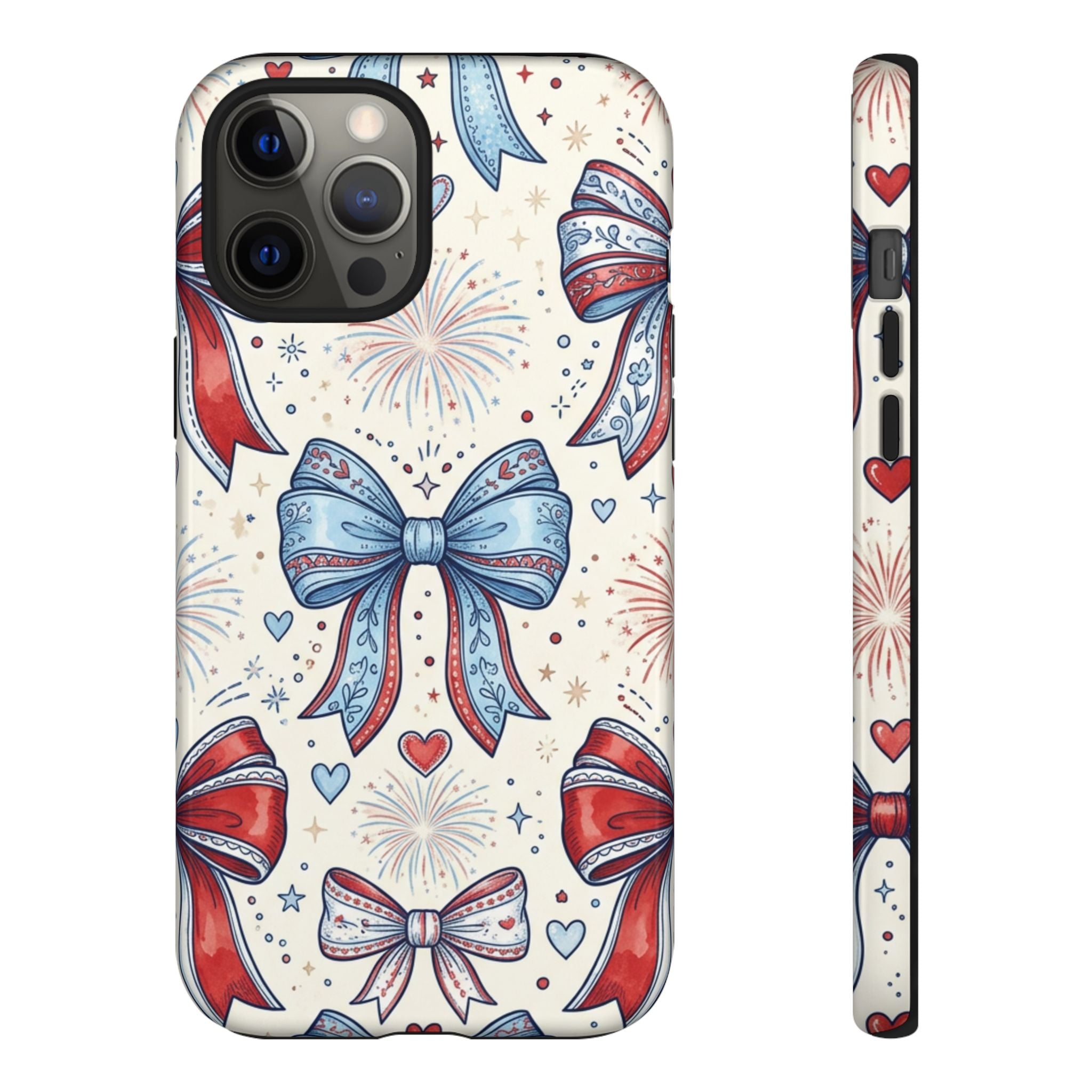 Patriotic Coquette Bows Phone Case – Americana Ribbon & Fireworks Design Printify