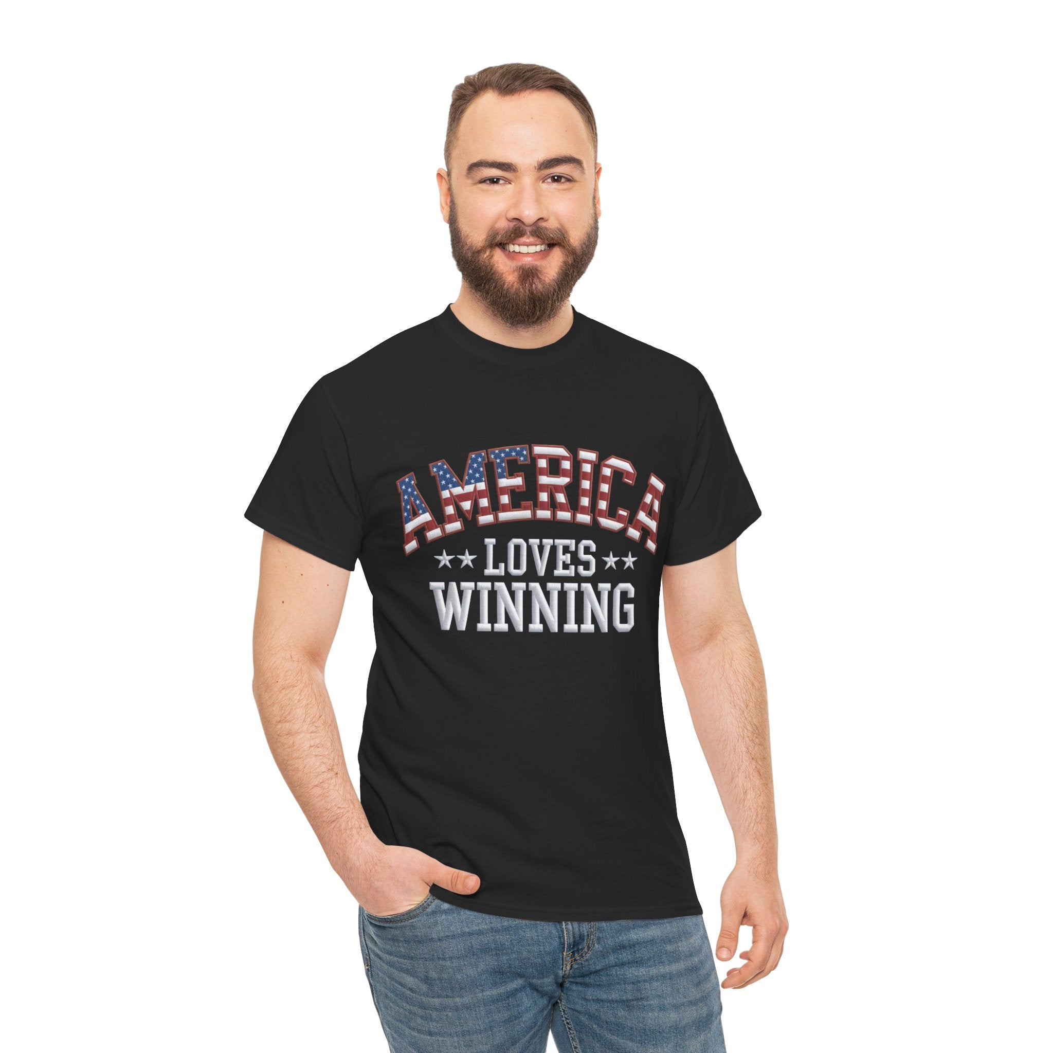 America Loves Winning! Patriotic Unisex Heavy Cotton T-Shirt – Gildan 5000 Classic Fit FIXED