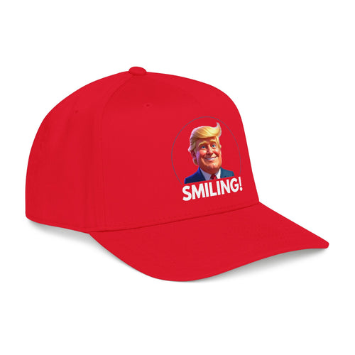 Patriotic “Smiling!” Baseball Cap – Structured Snapback Hat with Adjustable Fit