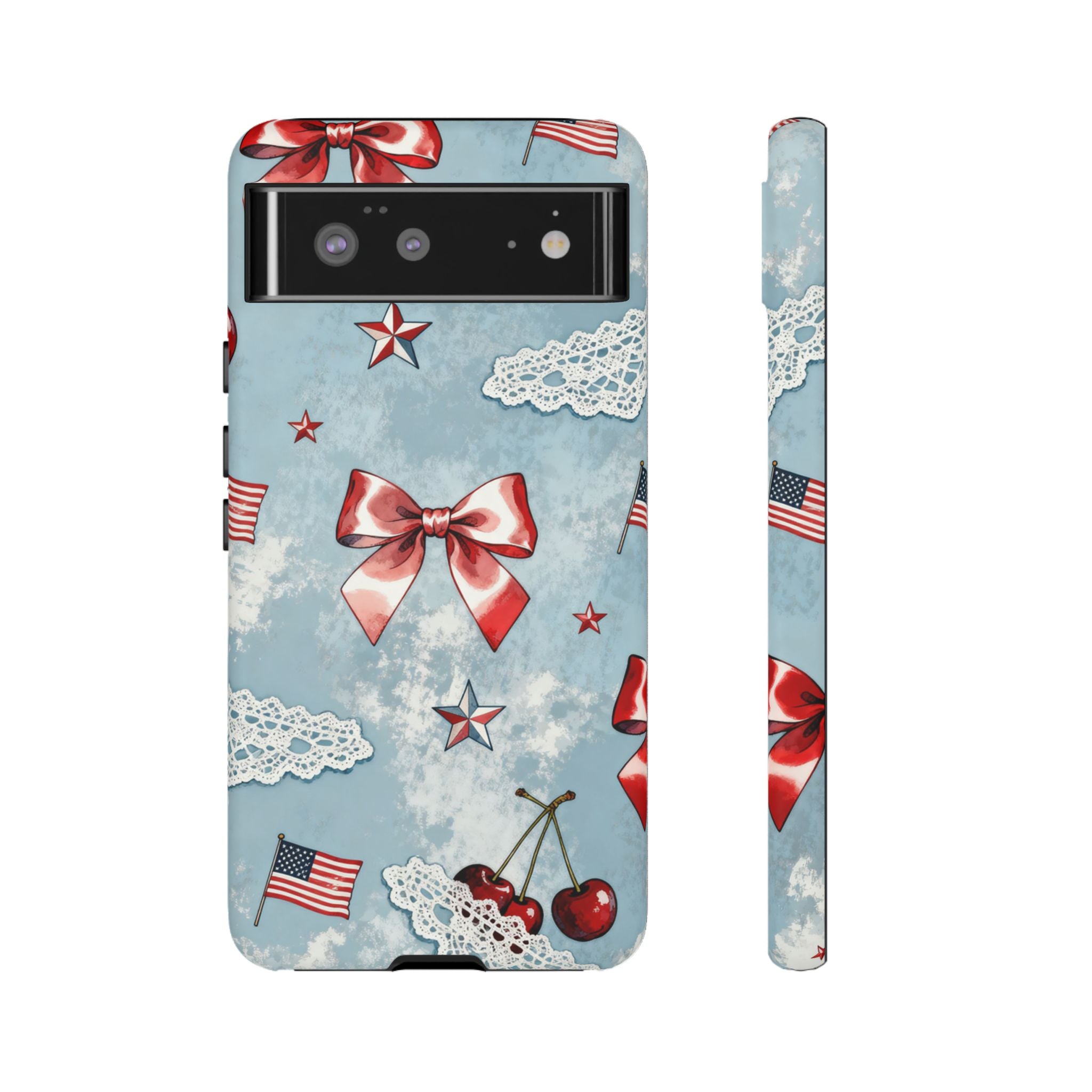 Americana Coquette Cherry Bow Phone Case Printify