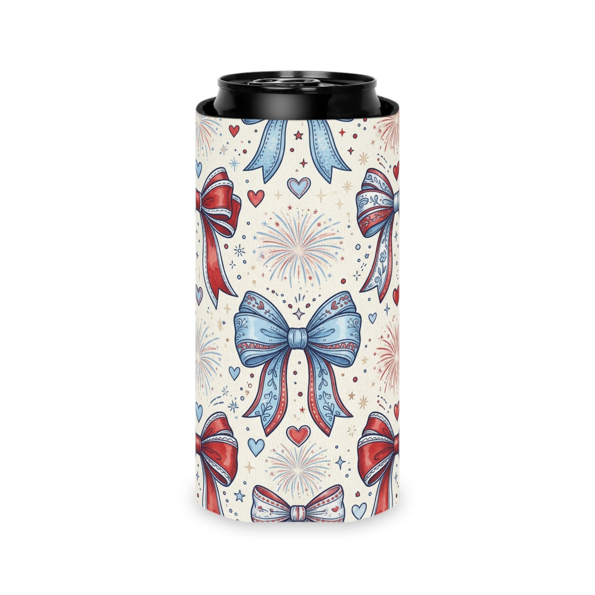 Americana Fireworks & Bows Can Cooler Printify