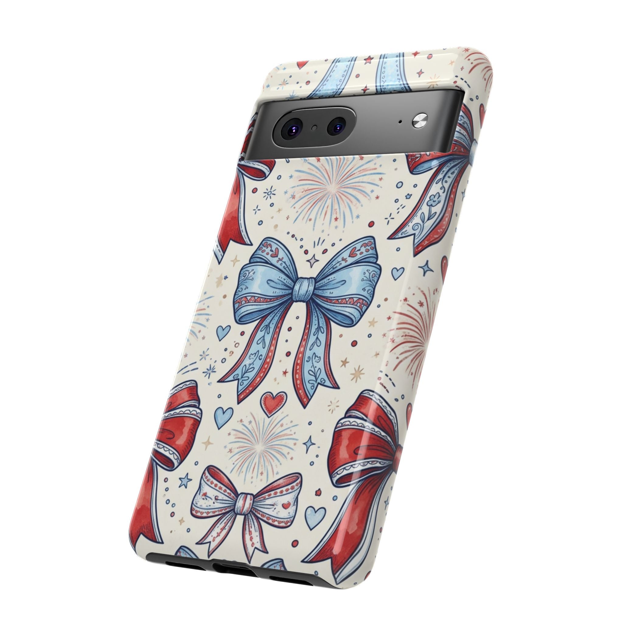 Patriotic Coquette Bows Phone Case – Americana Ribbon & Fireworks Design Printify