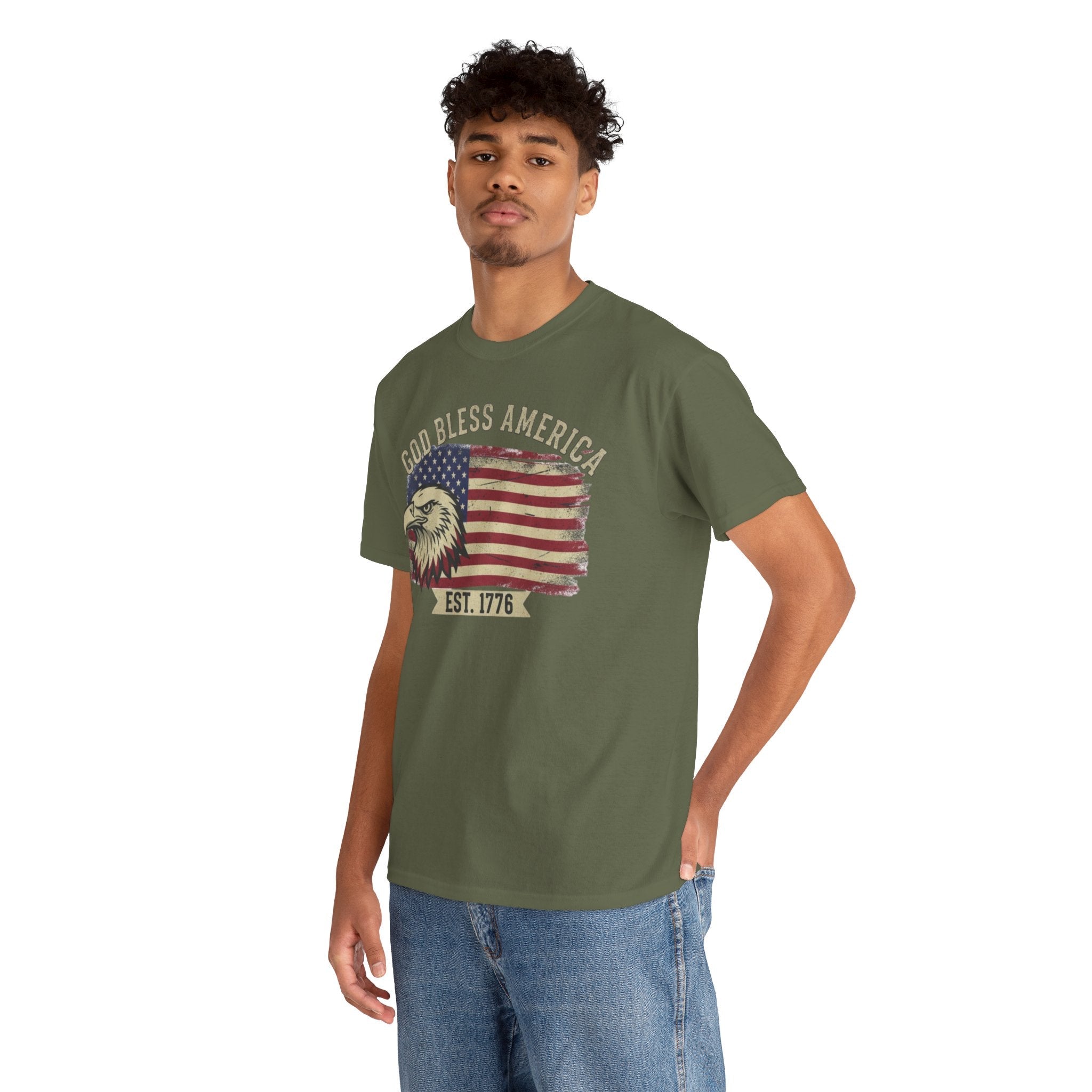 God Bless America 1776 Patriotic T-Shirt – Vintage Eagle Flag USA Tee Printify