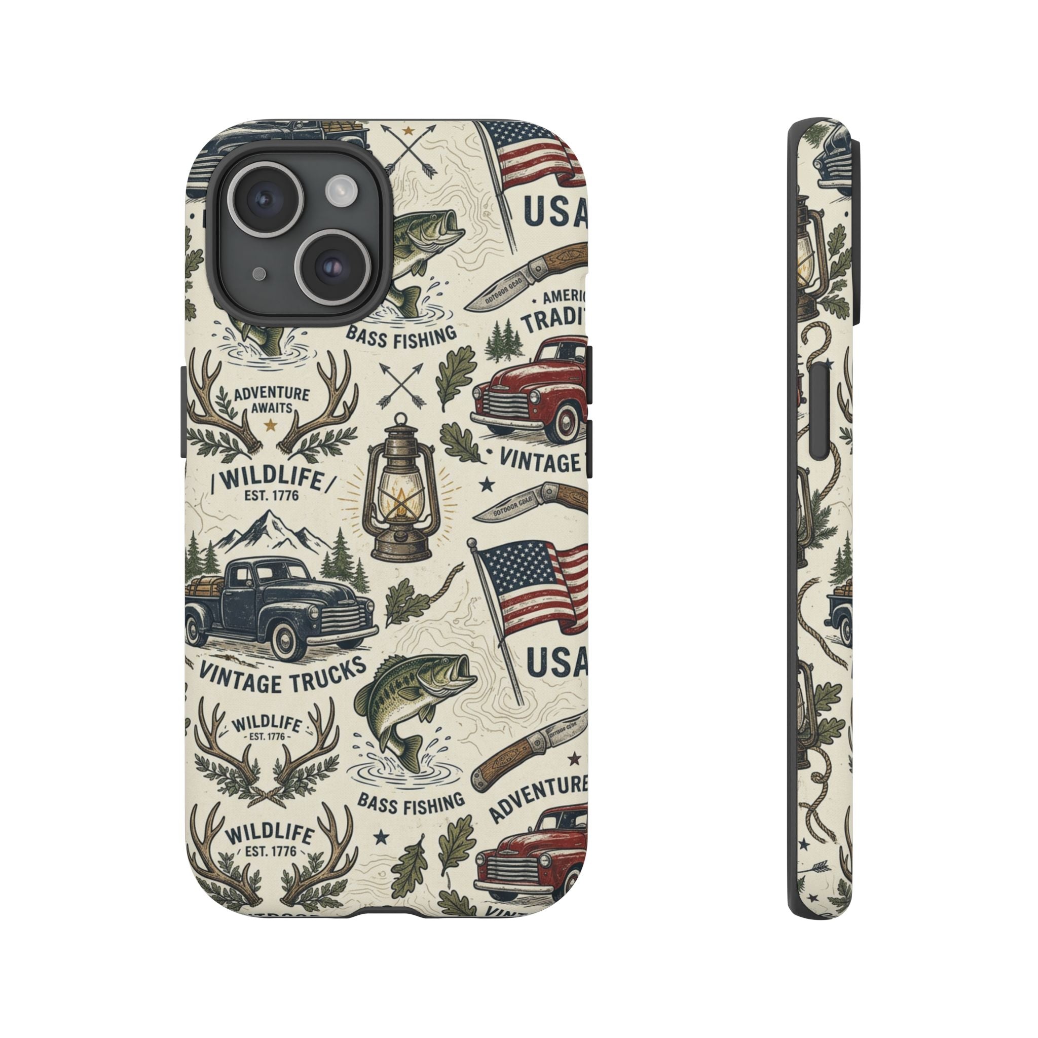 Patriotic Outdoors Phone Case – Bass Fishing & Vintage Americana Case Printify