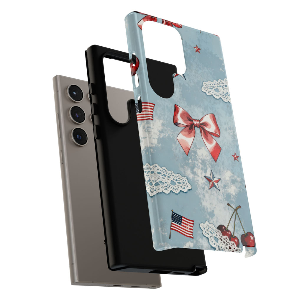 Americana Coquette Cherry Bow Phone Case Printify
