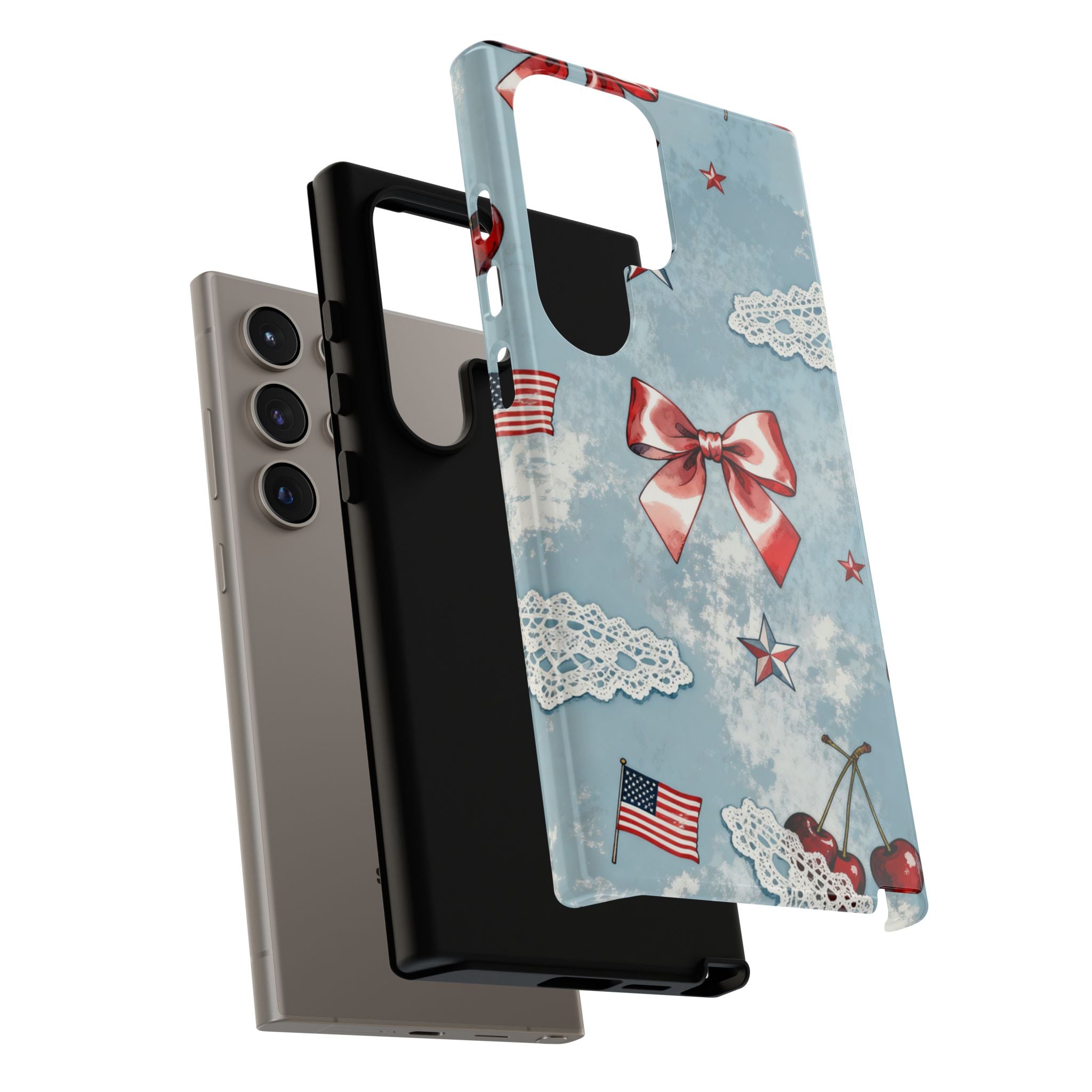 Americana Coquette Cherry Bow Phone Case Printify