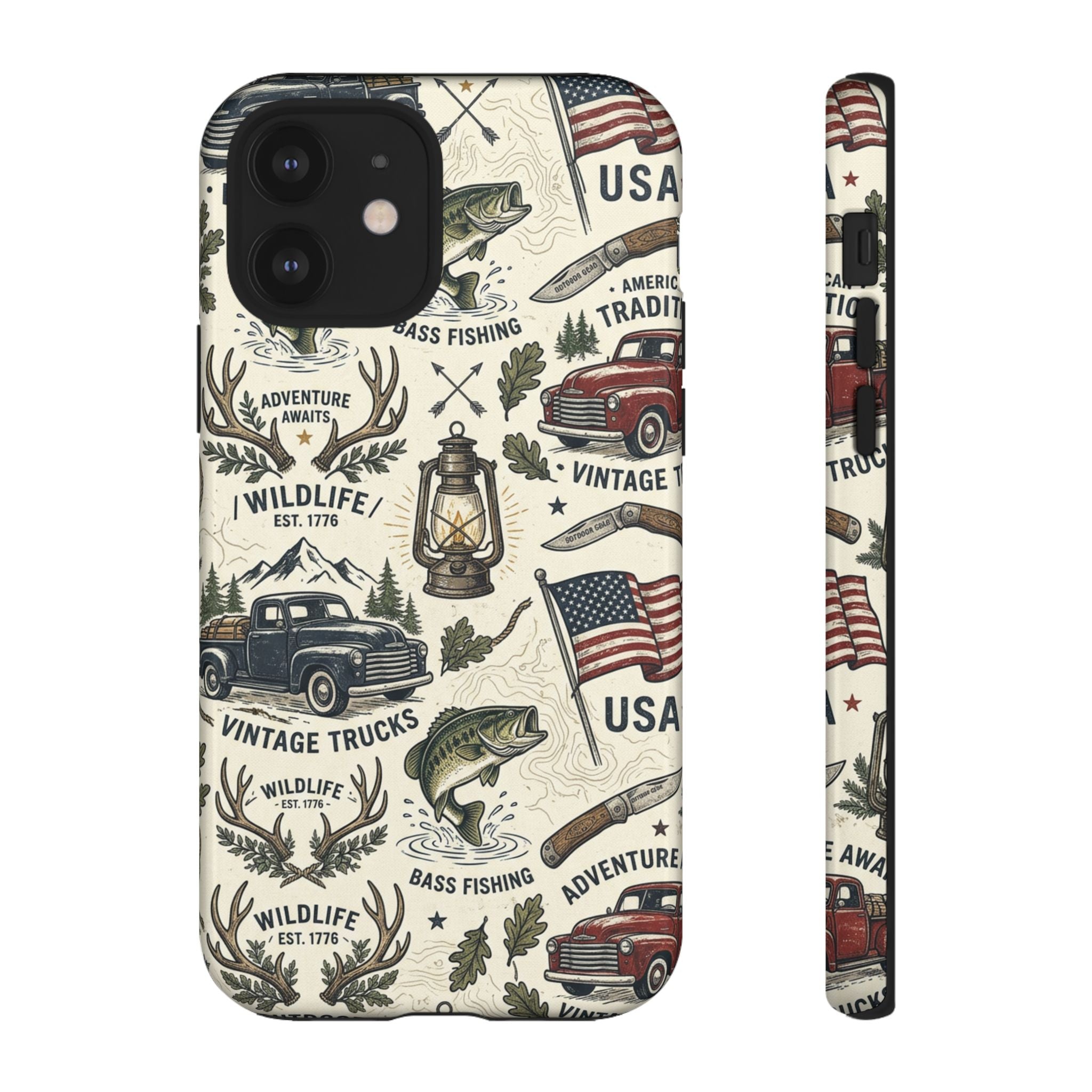 Patriotic Outdoors Phone Case – Bass Fishing & Vintage Americana Case Printify