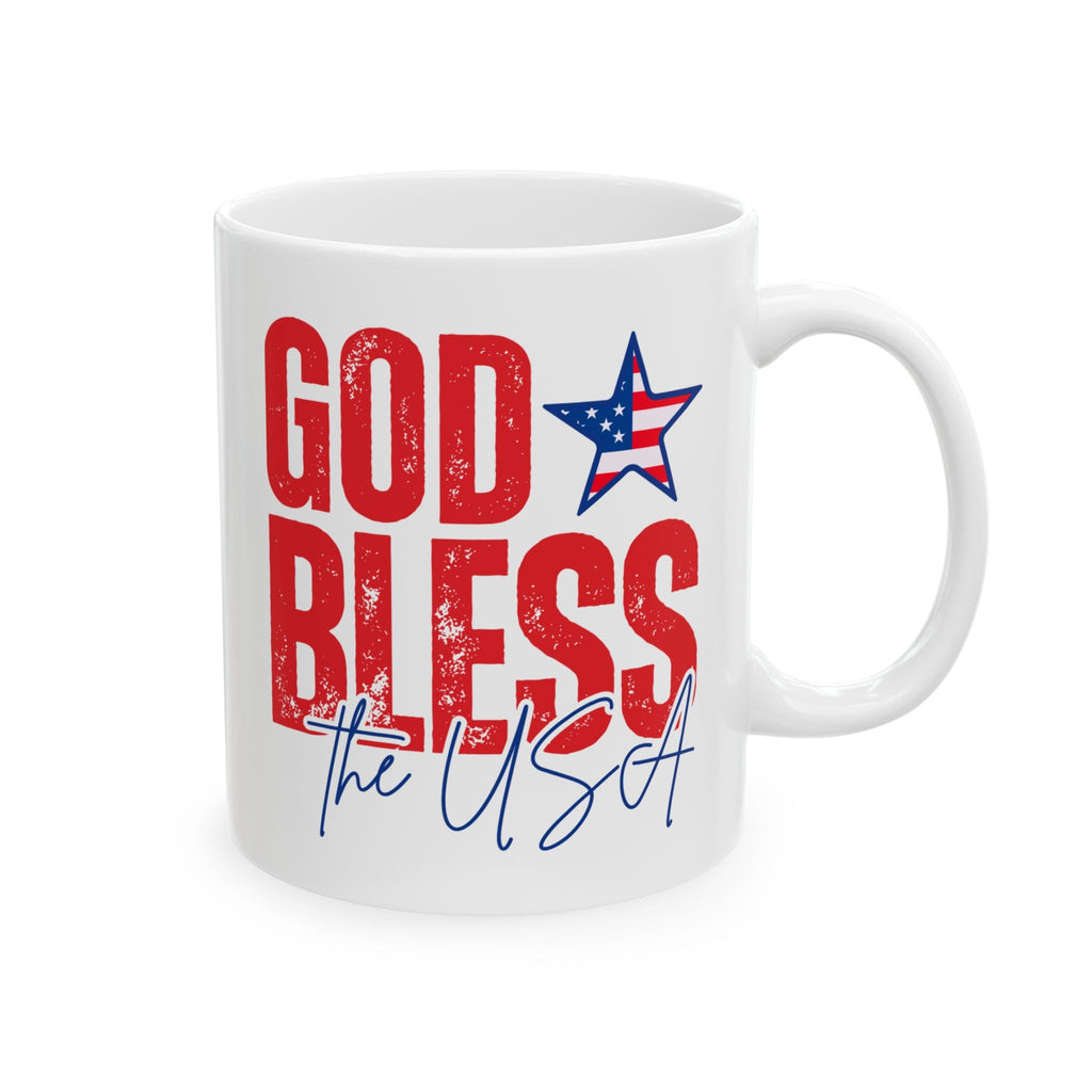 God Bless the USA Ceramic Mug — Patriotic American Flag Coffee Cup (11oz & 15oz)