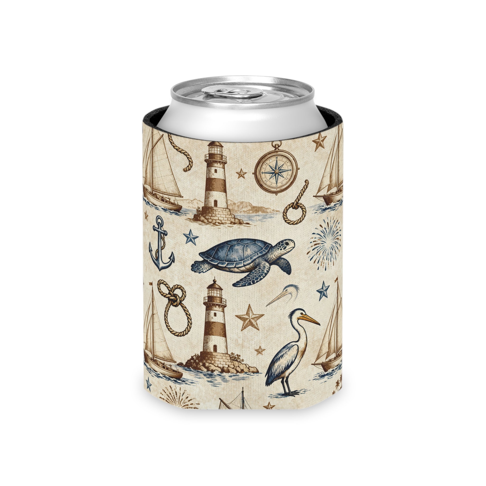 Coastal Lighthouse & Sea Turtle Can Cooler Printify