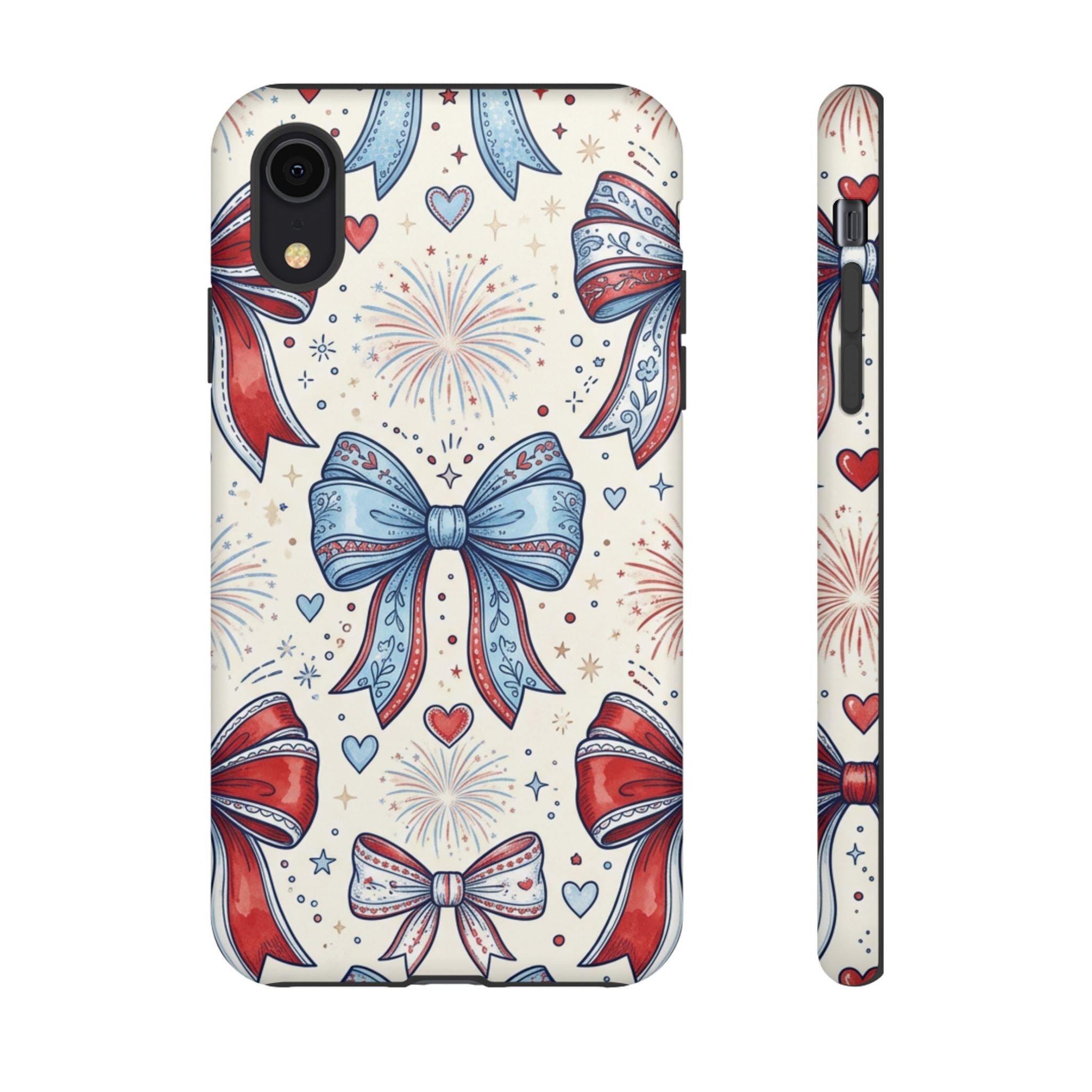Patriotic Coquette Bows Phone Case – Americana Ribbon & Fireworks Design Printify