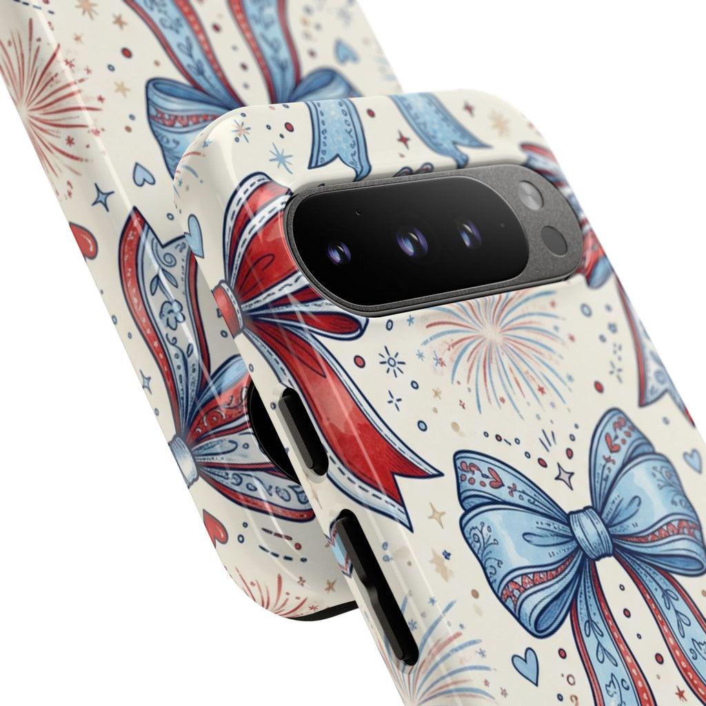 Patriotic Coquette Bows Phone Case – Americana Ribbon & Fireworks Design Printify