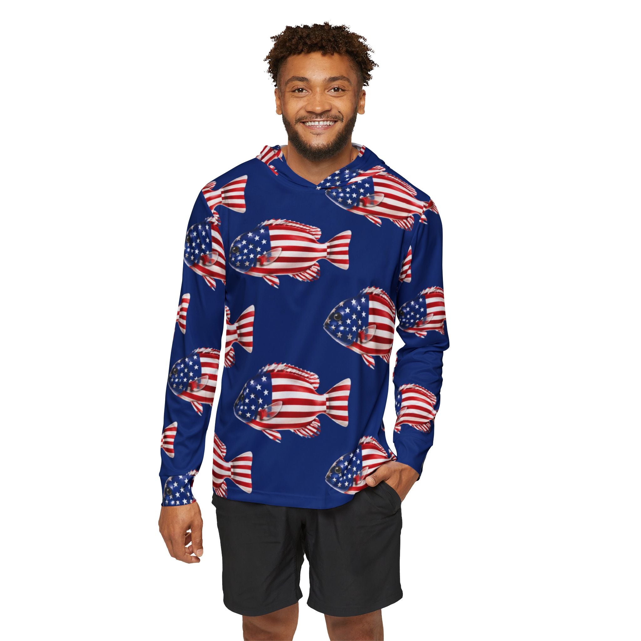 Stars & Stripes Bluegill Performance Hoodie – Patriotic Fishing Hooded Shirt Printify