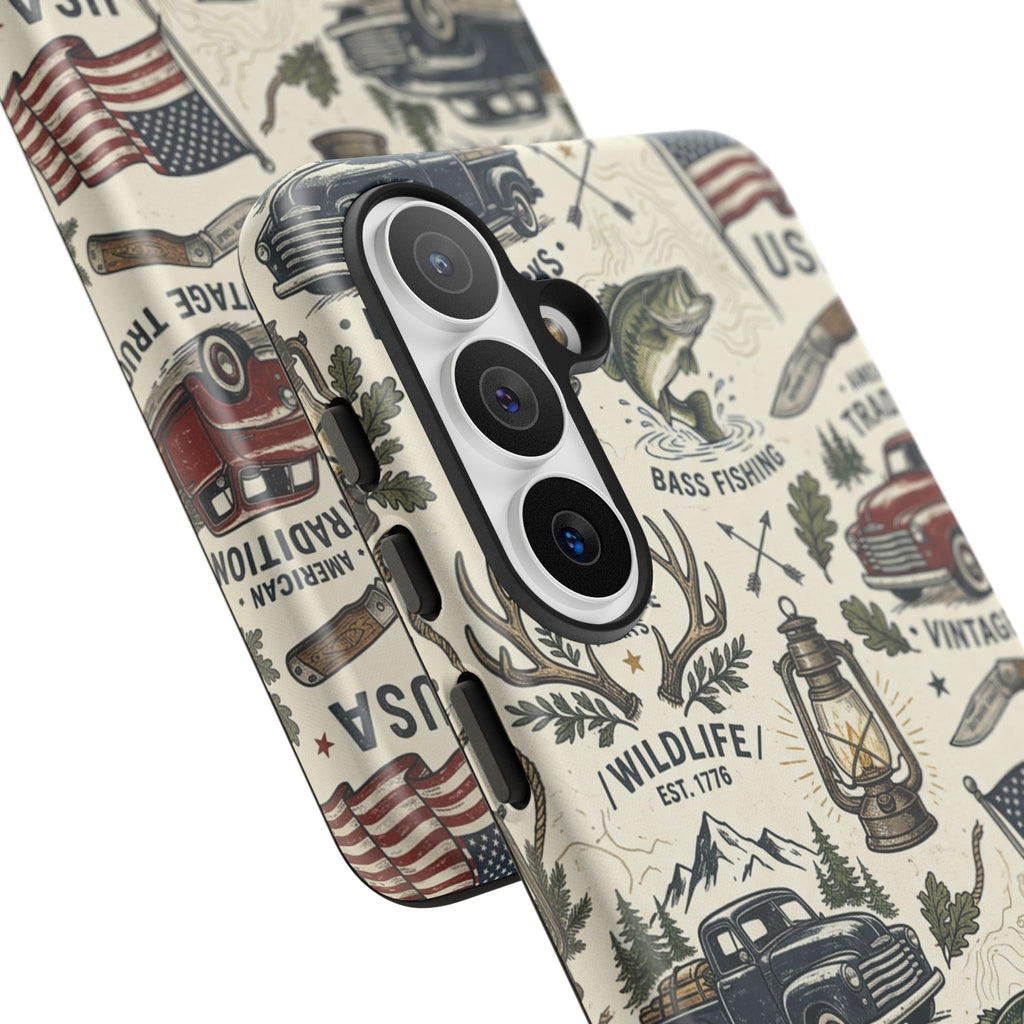 Patriotic Outdoors Phone Case – Bass Fishing & Vintage Americana Case Printify