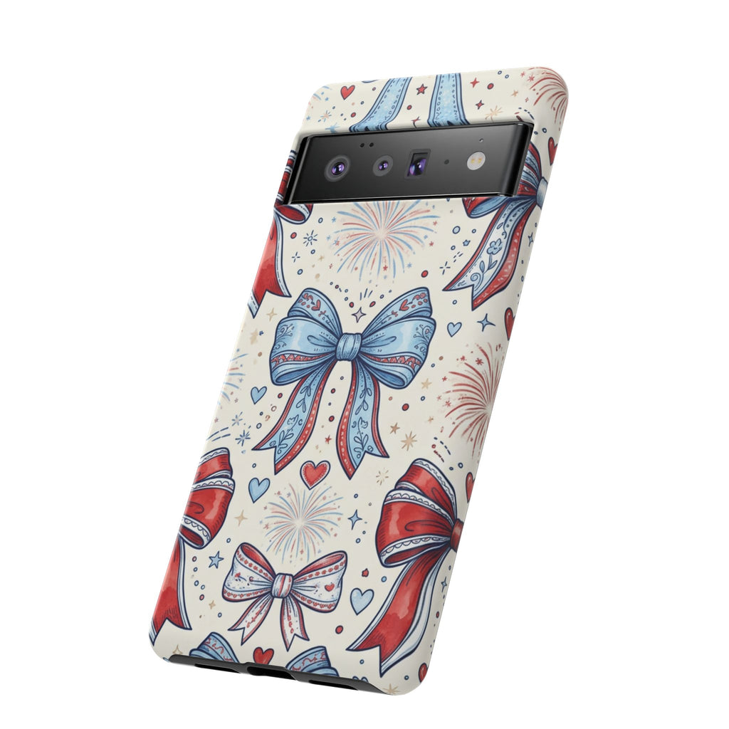Patriotic Coquette Bows Phone Case – Americana Ribbon & Fireworks Design Printify