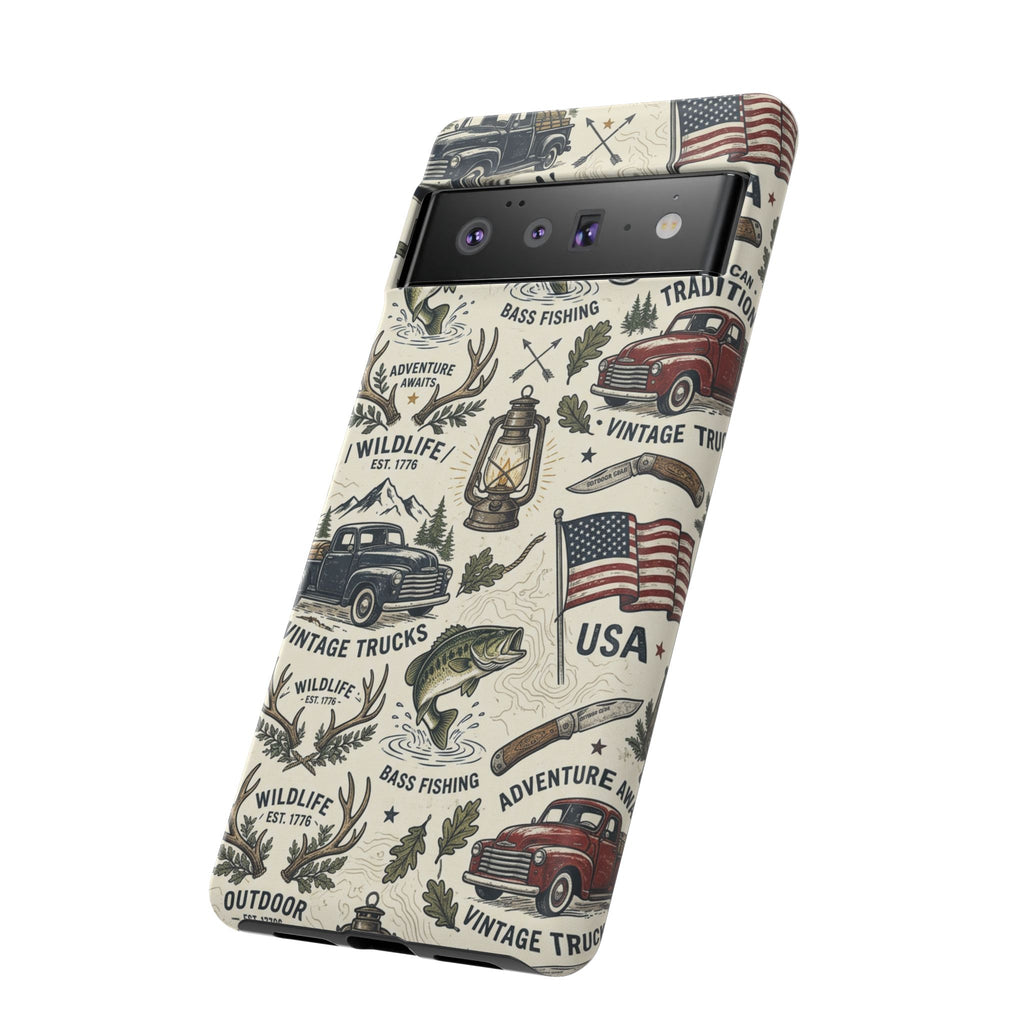 Patriotic Outdoors Phone Case – Bass Fishing & Vintage Americana Case Printify