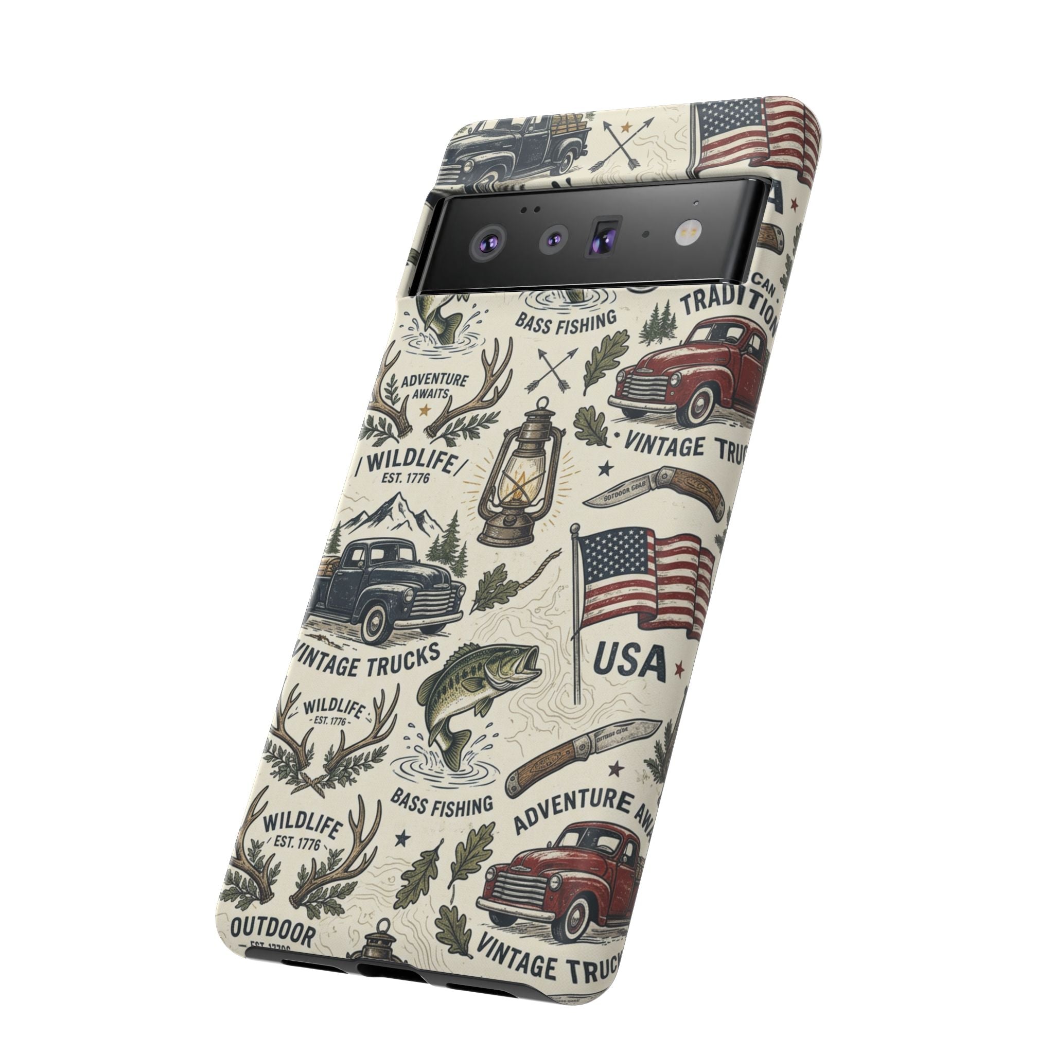 Patriotic Outdoors Phone Case – Bass Fishing & Vintage Americana Case Printify