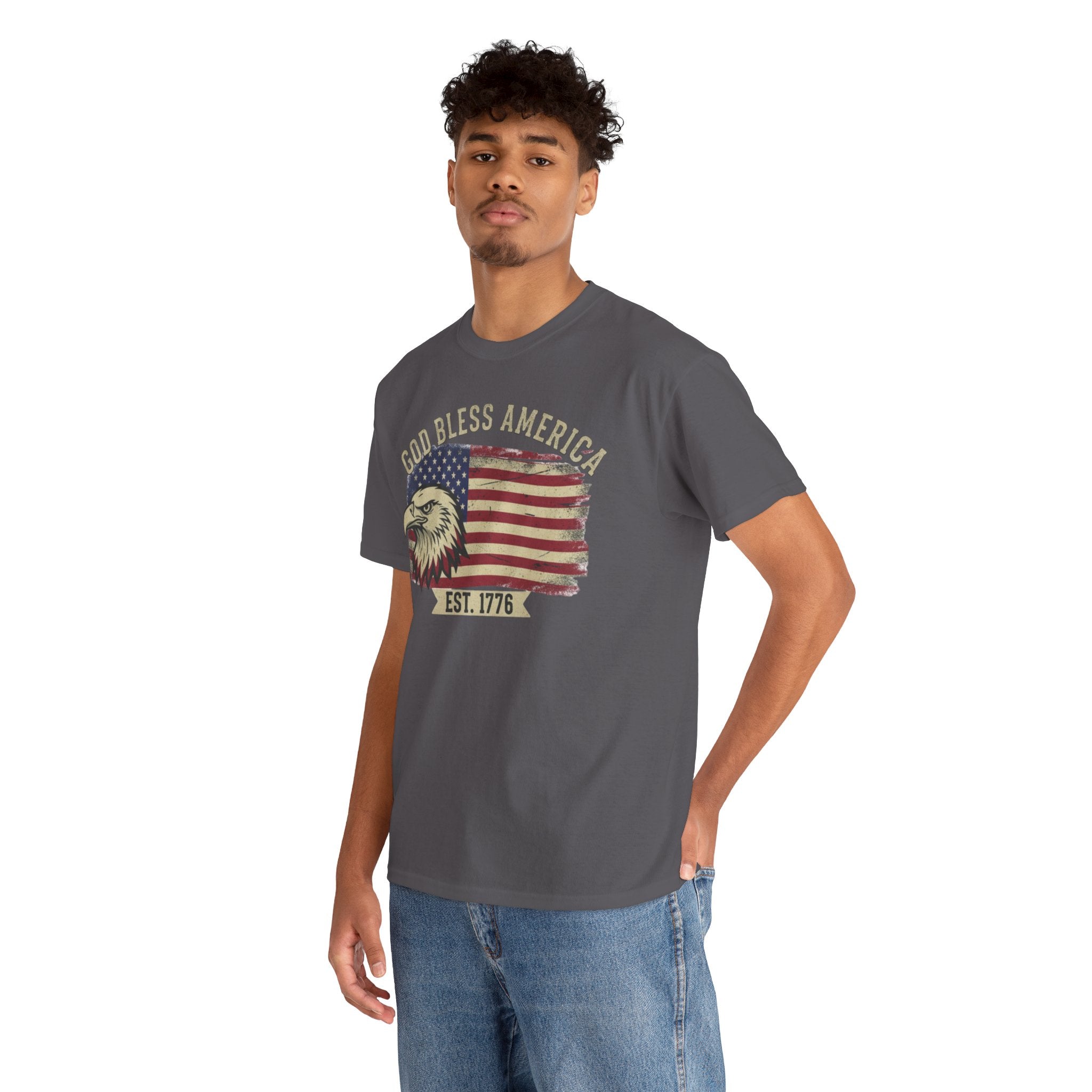God Bless America 1776 Patriotic T-Shirt – Vintage Eagle Flag USA Tee Printify