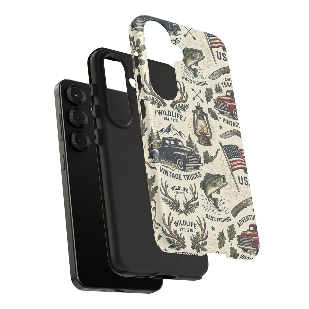 Patriotic Outdoors Phone Case – Bass Fishing & Vintage Americana Case Printify