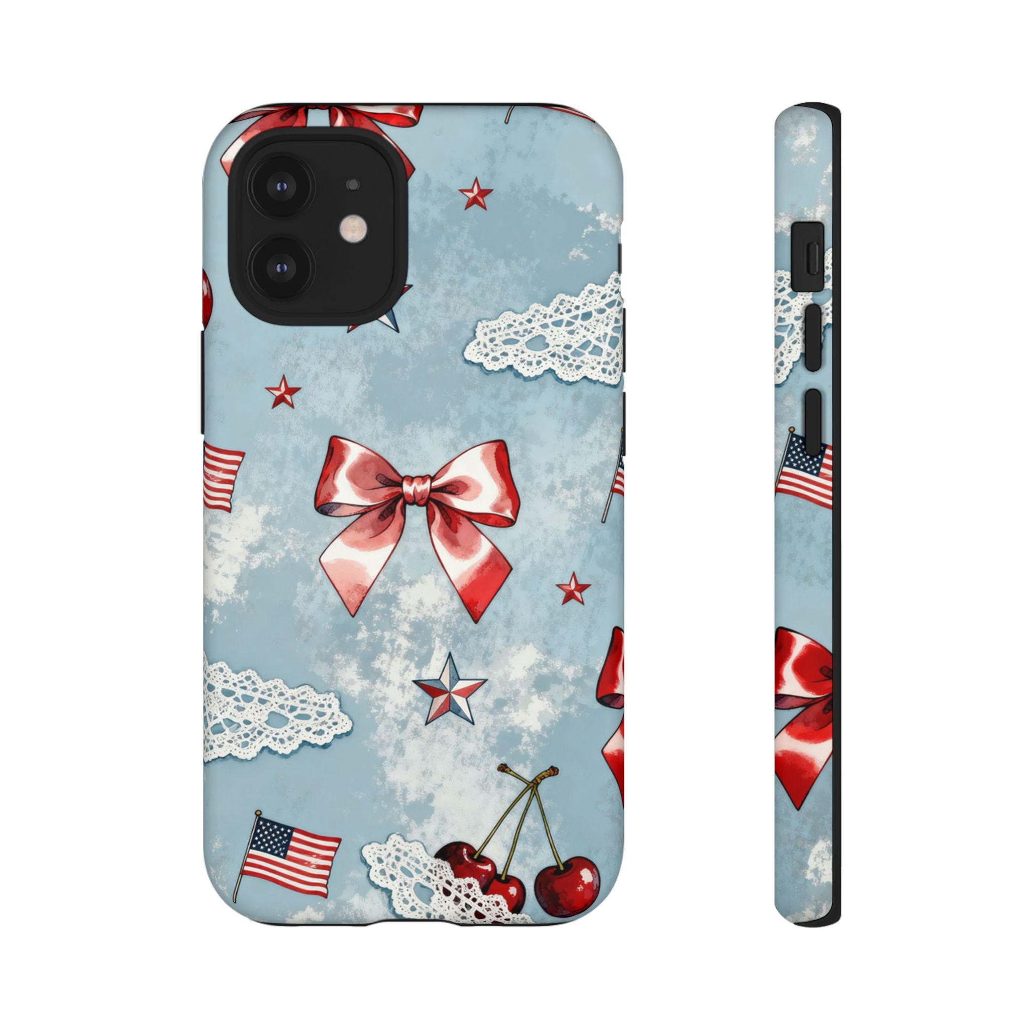 Americana Coquette Cherry Bow Phone Case Printify