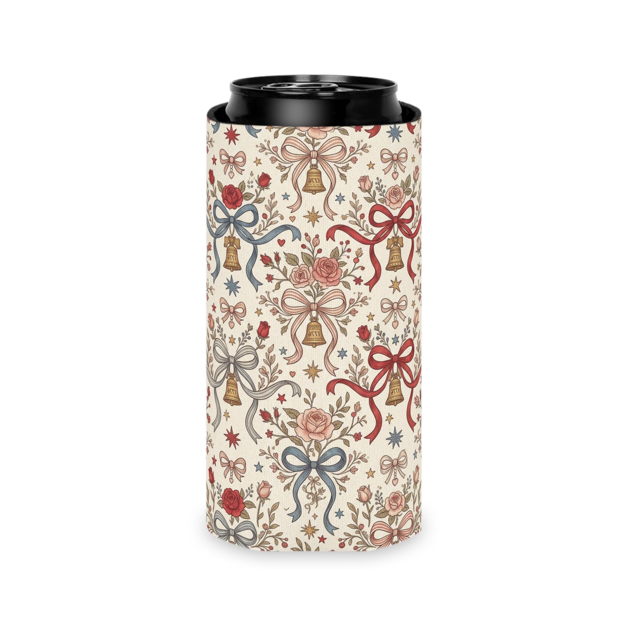 Americana Floral Liberty Bell Can Cooler Printify