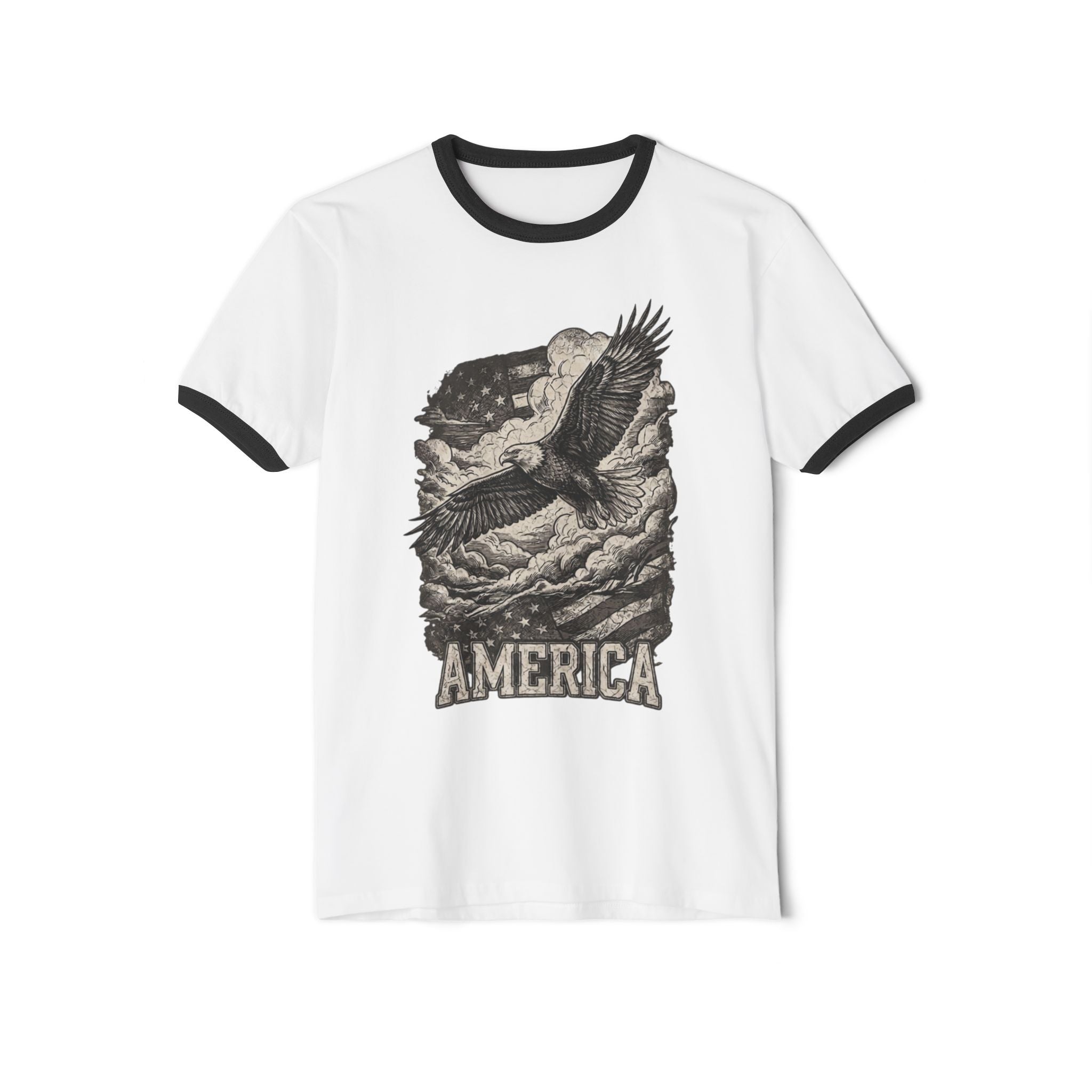 America Vintage Ringer T-Shirt — Retro Patriotic USA Graphic Tee