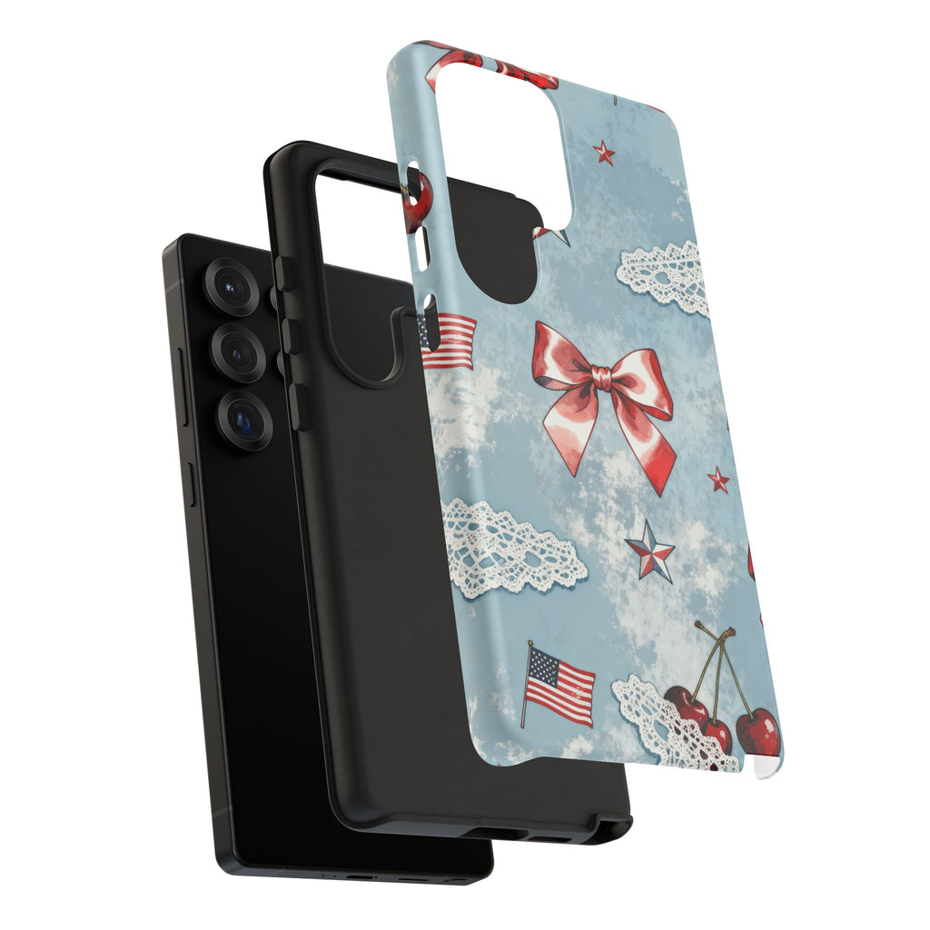 Americana Coquette Cherry Bow Phone Case Printify