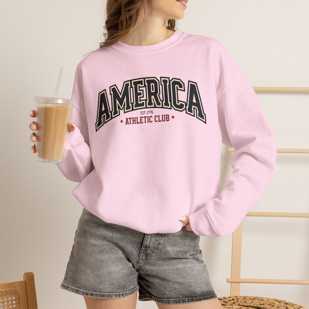 America Athletic Club Crewneck Sweatshirt – Vintage Collegiate Americana Pullover Printify