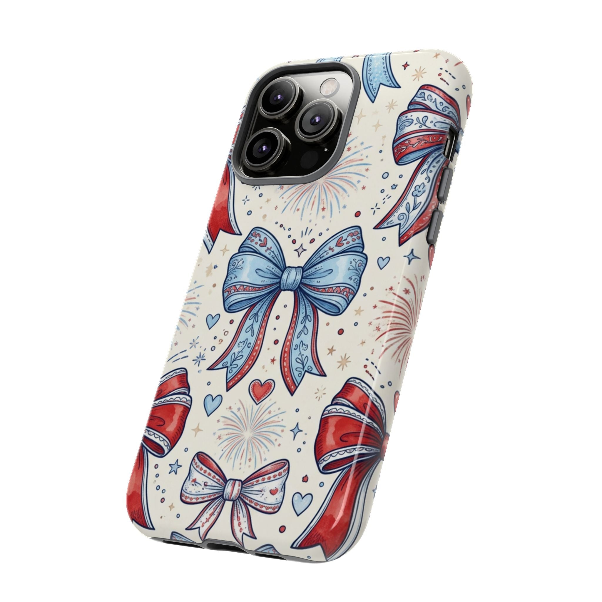 Patriotic Coquette Bows Phone Case – Americana Ribbon & Fireworks Design Printify
