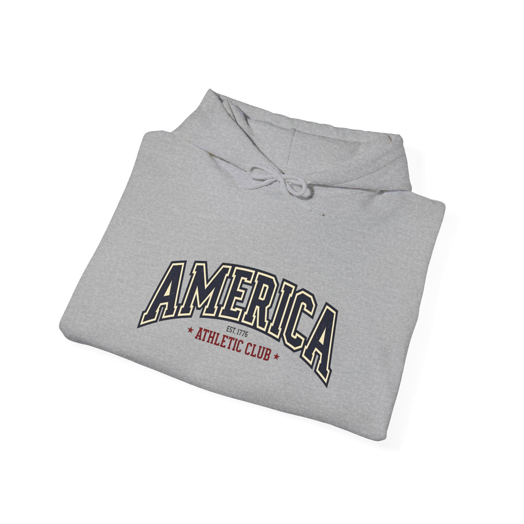 America Athletic Club Heavy Blend Hoodie – Vintage Collegiate Patriotic Sweatshirt Printify