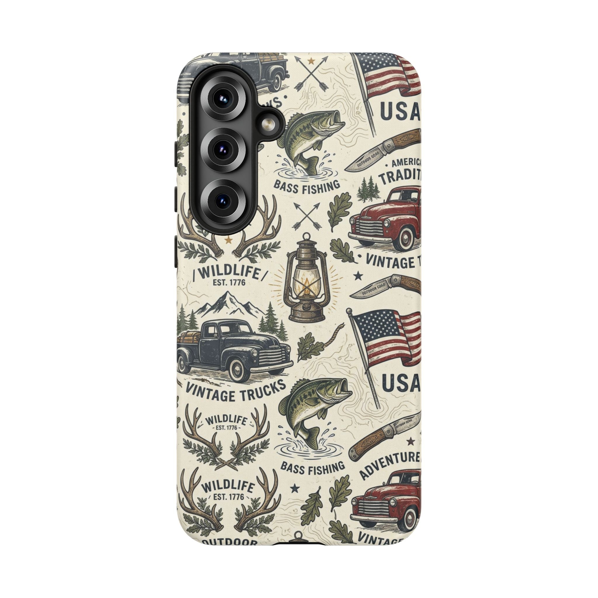 Patriotic Outdoors Phone Case – Bass Fishing & Vintage Americana Case Printify