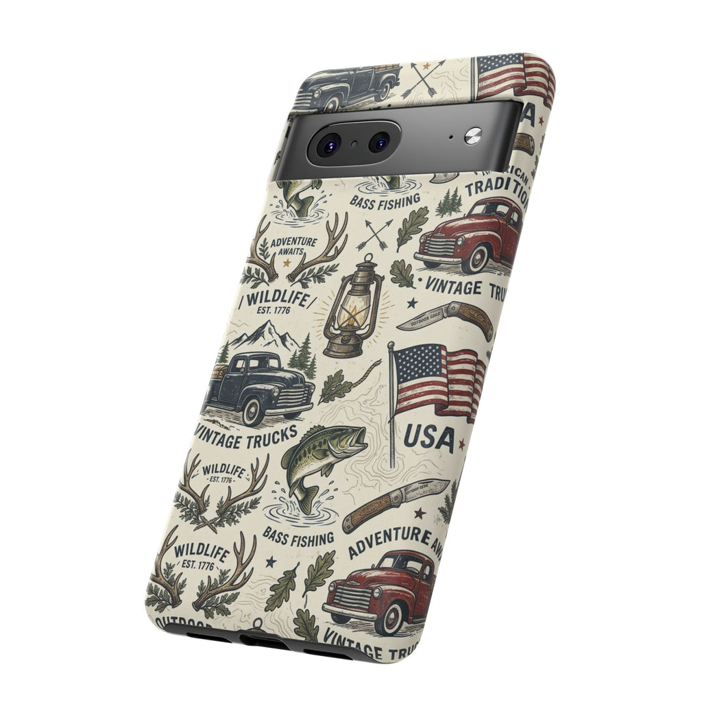 Patriotic Outdoors Phone Case – Bass Fishing & Vintage Americana Case Printify