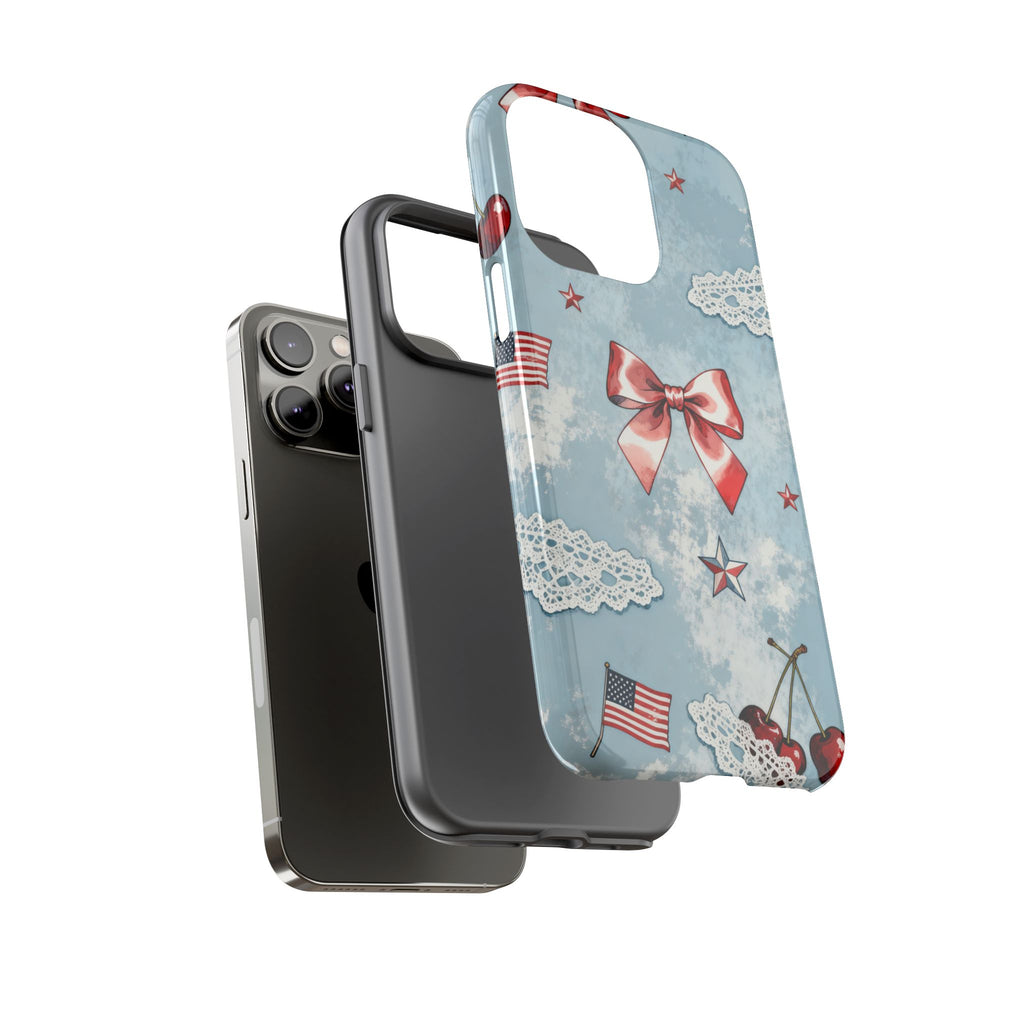 Americana Coquette Cherry Bow Phone Case Printify