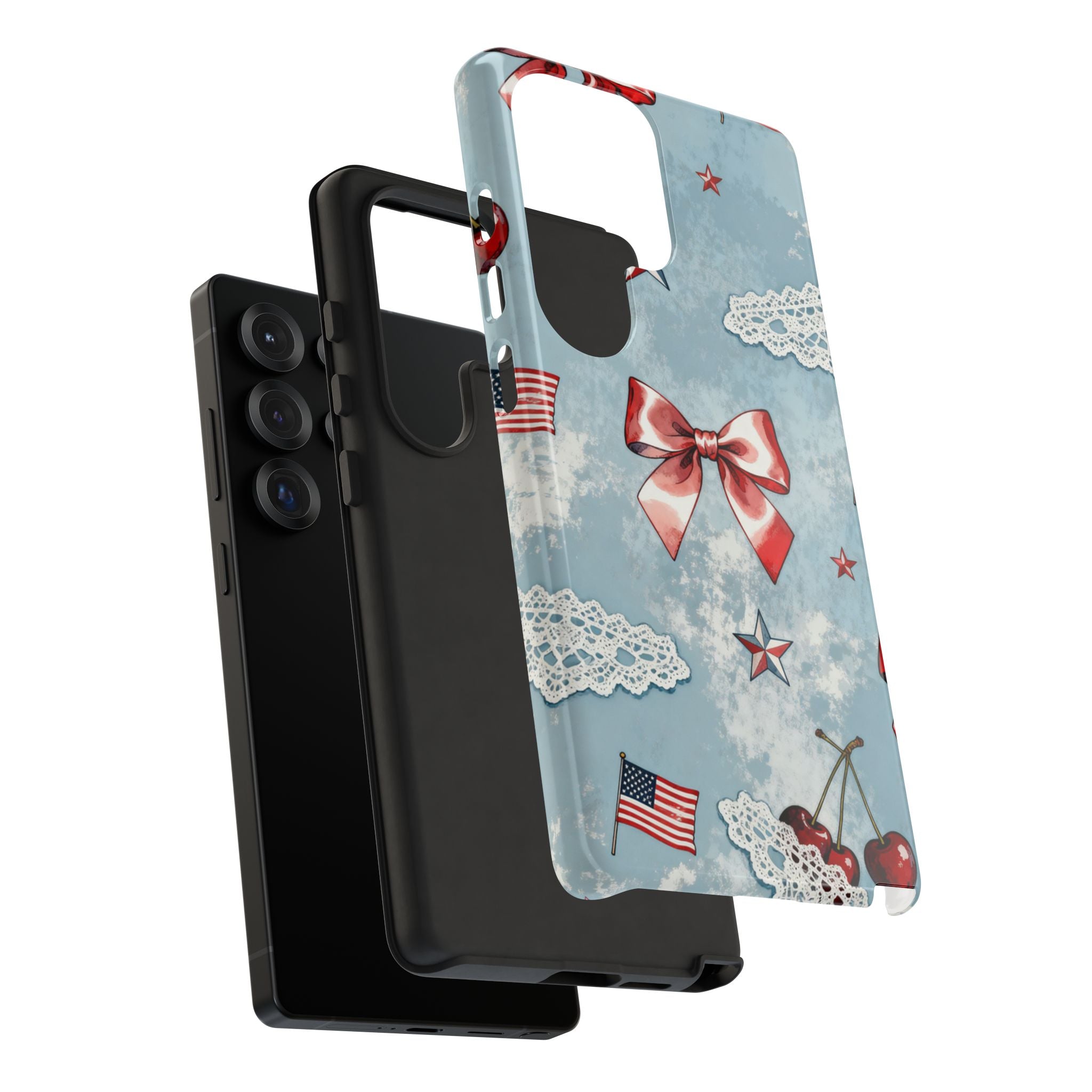 Americana Coquette Cherry Bow Phone Case Printify