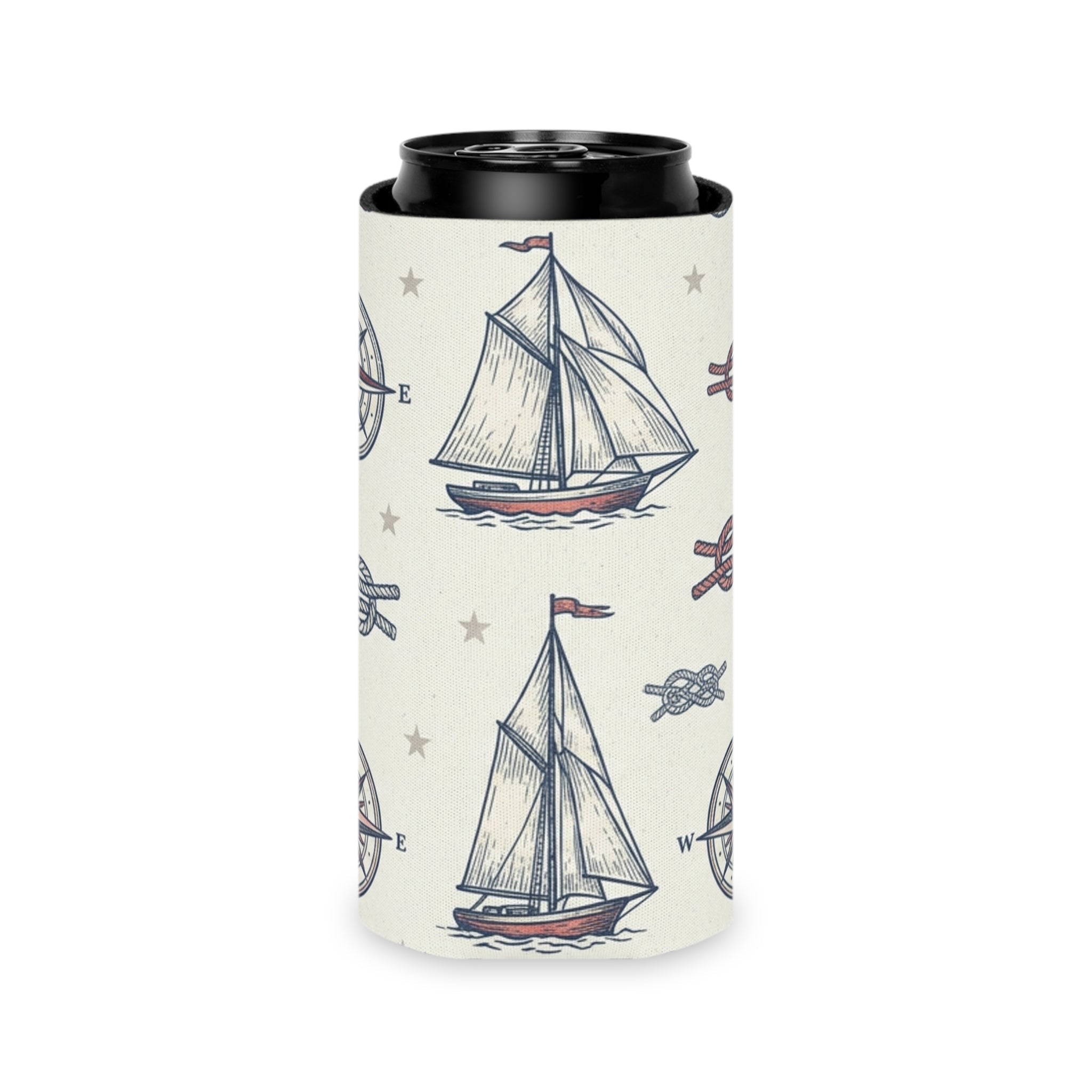 Coastal Nautical Sailboat Can Cooler Printify