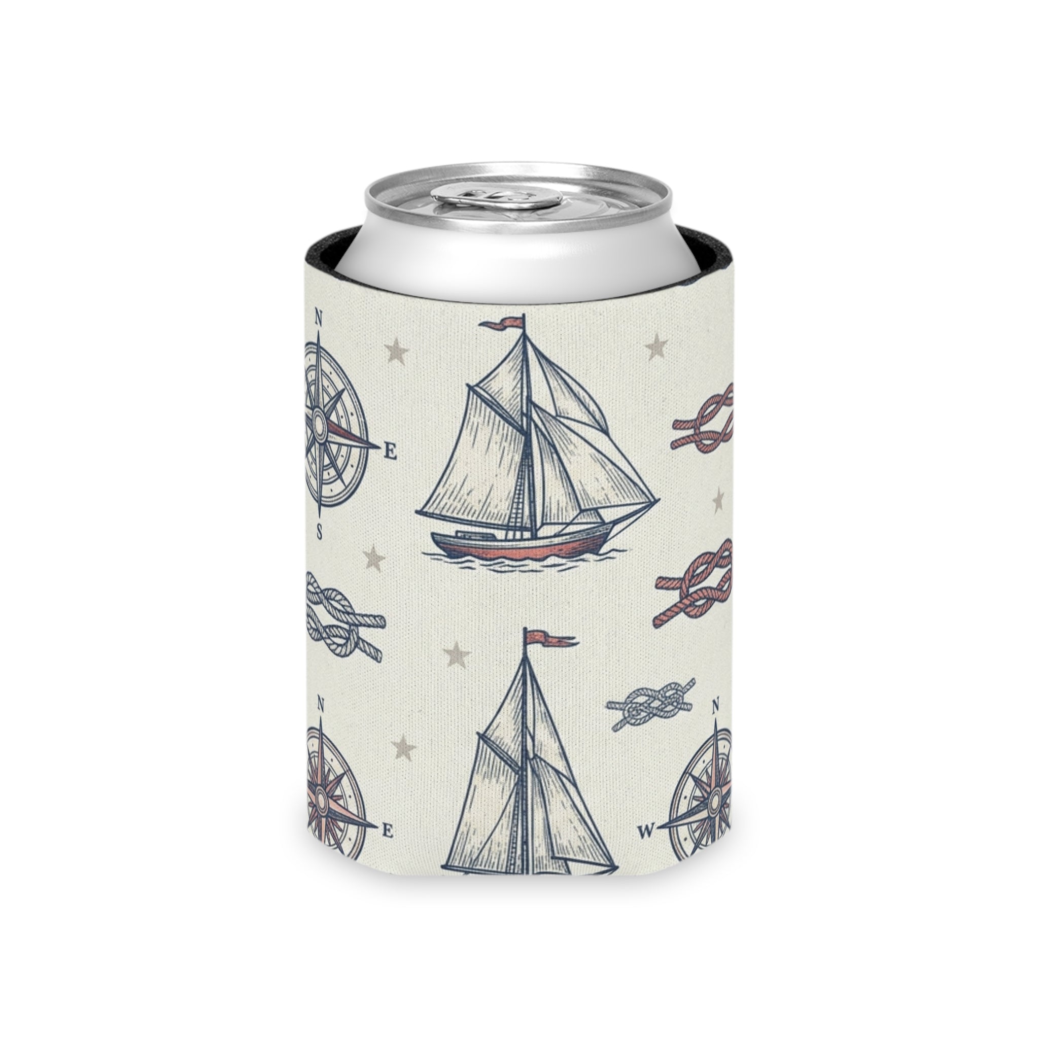 Coastal Nautical Sailboat Can Cooler Printify