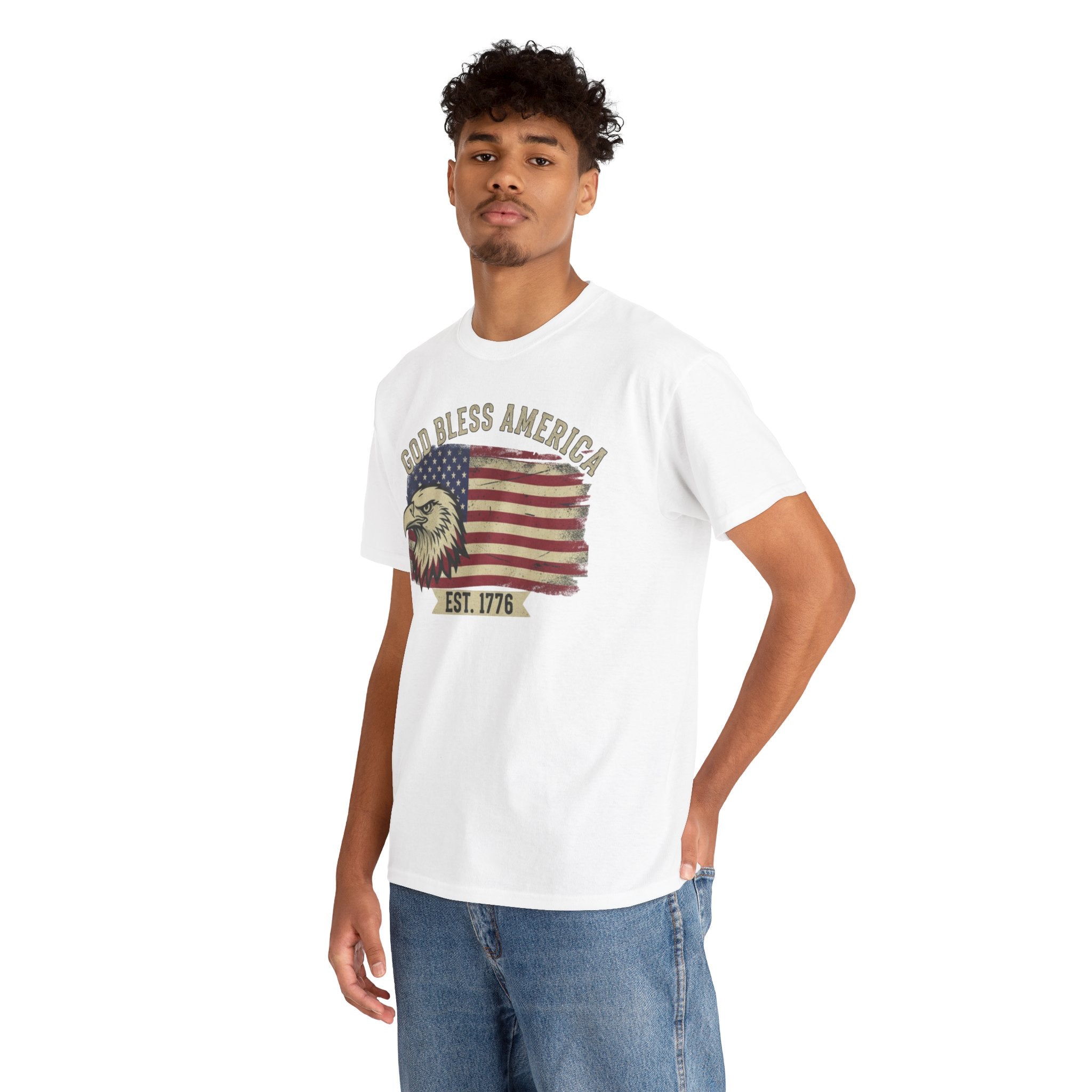 God Bless America 1776 Patriotic T-Shirt – Vintage Eagle Flag USA Tee Printify