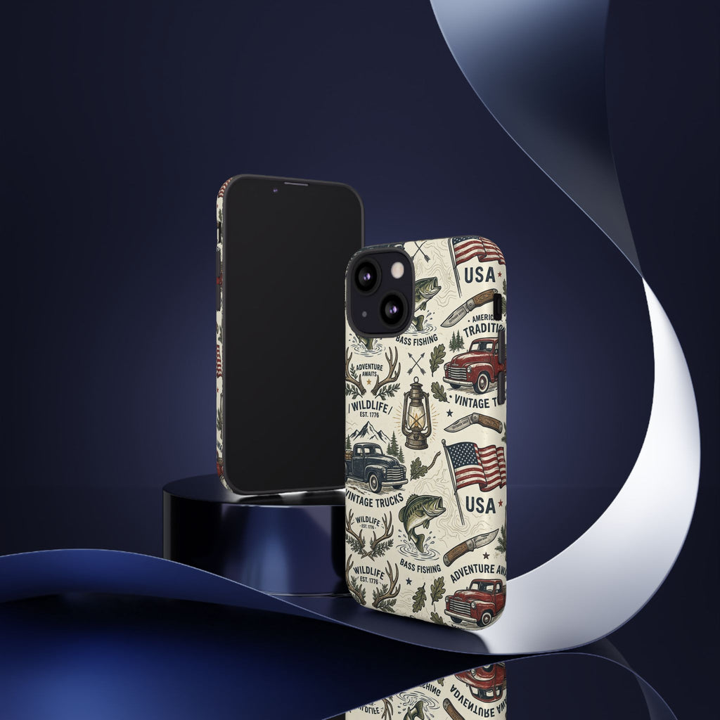 Patriotic Outdoors Phone Case – Bass Fishing & Vintage Americana Case Printify