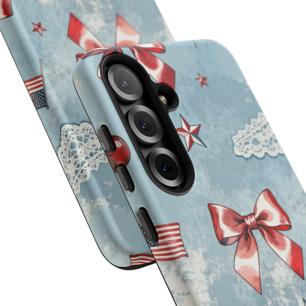Americana Coquette Cherry Bow Phone Case Printify