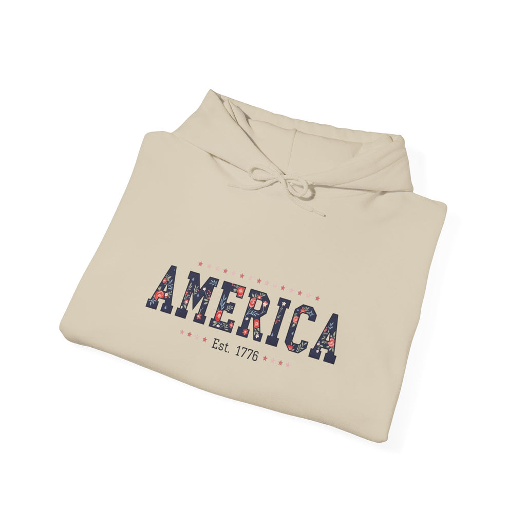 America Flower Hoodie — Floral USA Flag Sweatshirt Printify