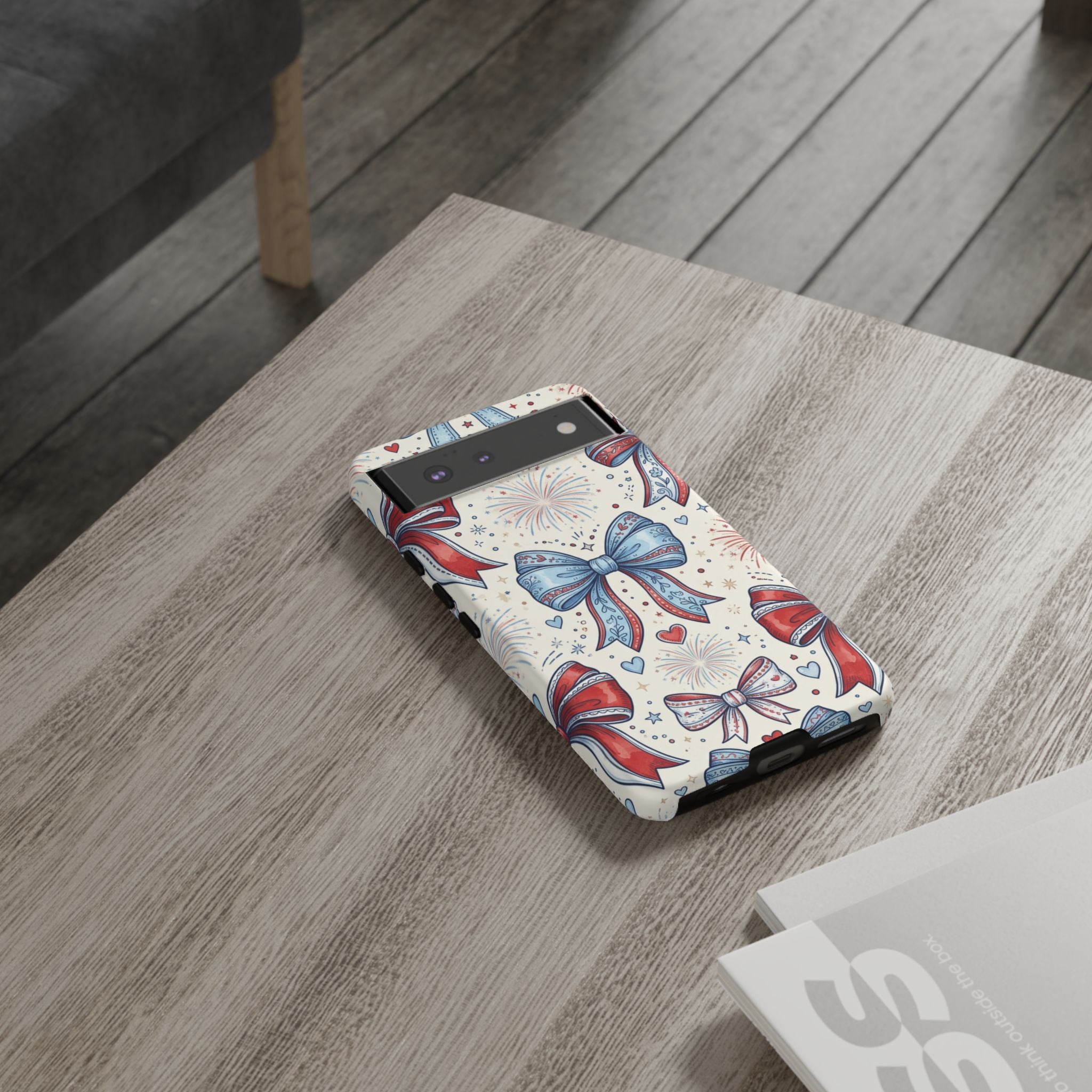 Patriotic Coquette Bows Phone Case – Americana Ribbon & Fireworks Design Printify